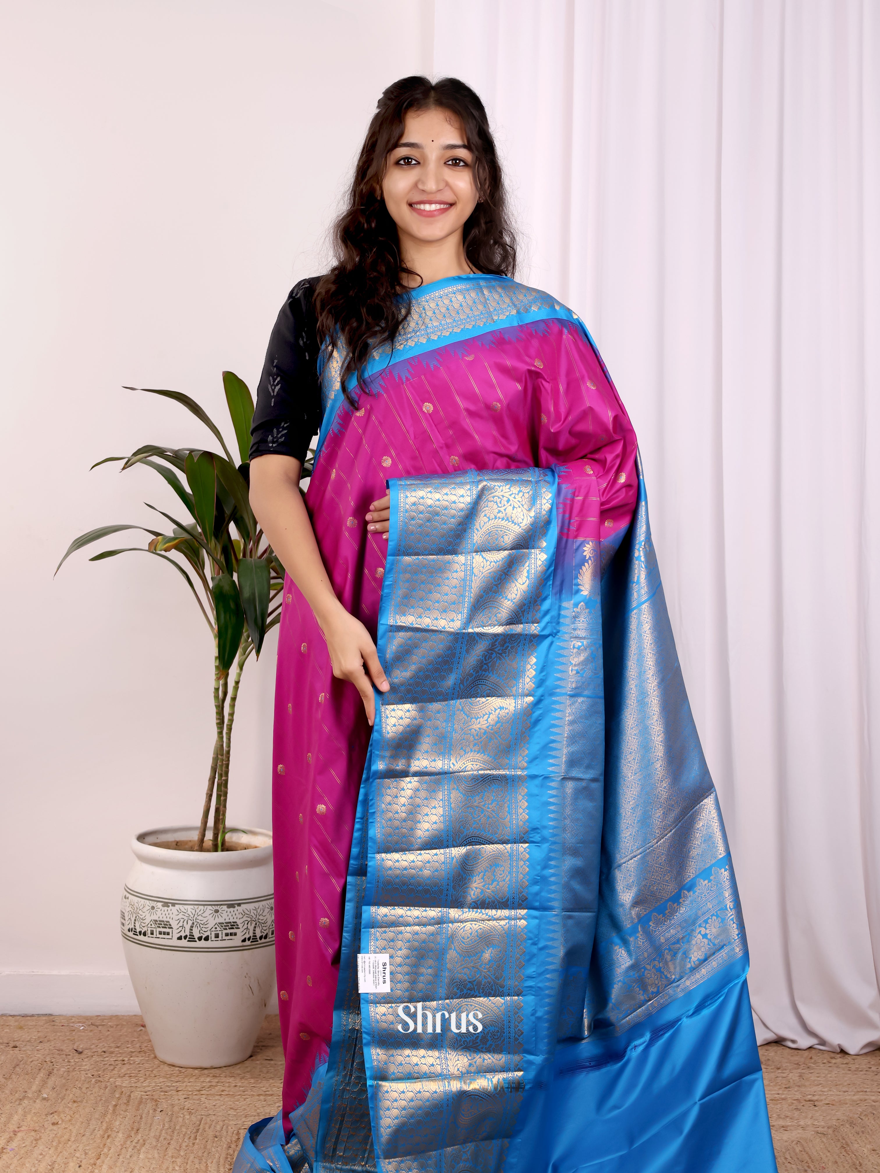 Purple & Blue - Gadwal halfpure Saree - Shop on Shrus.com