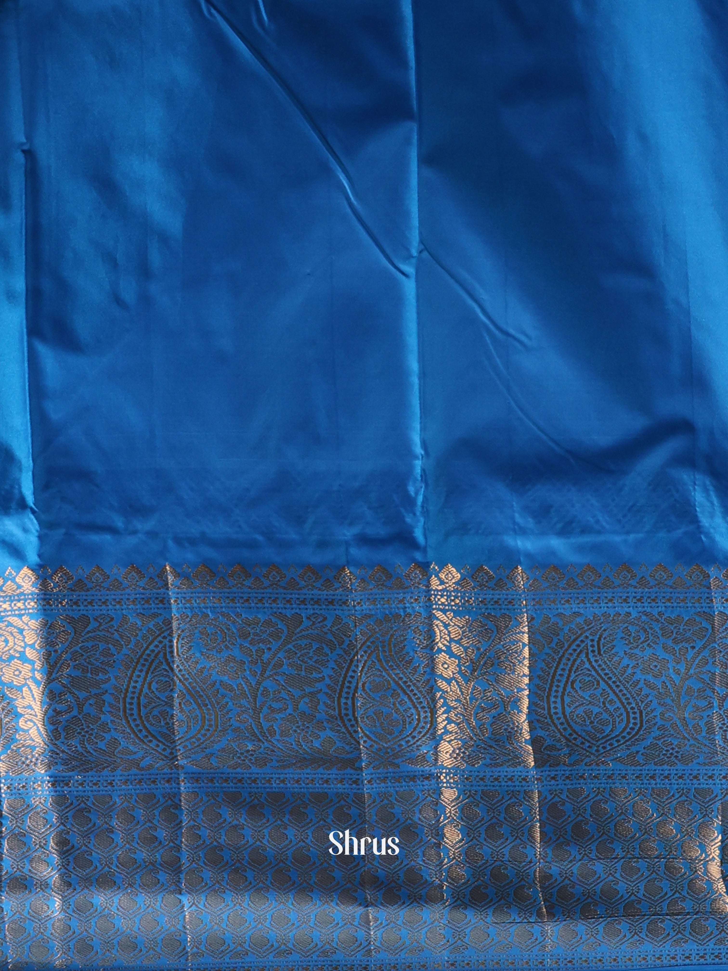 Orangish Red & Blue - Gadwal halfpure Saree - Shop on Shrus.com