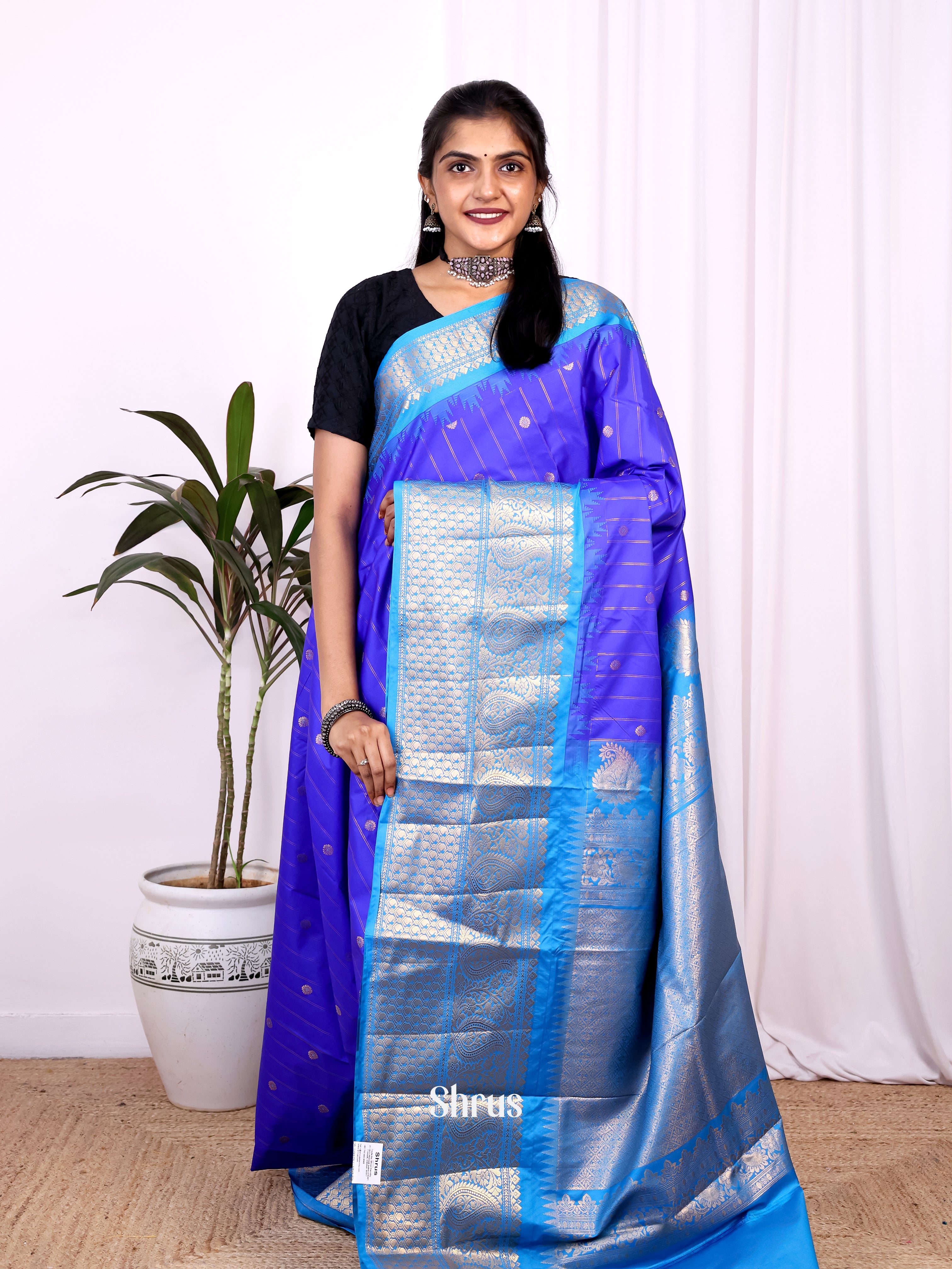 Purple & Blue - Gadwal halfpure Saree - Shop on Shrus.com