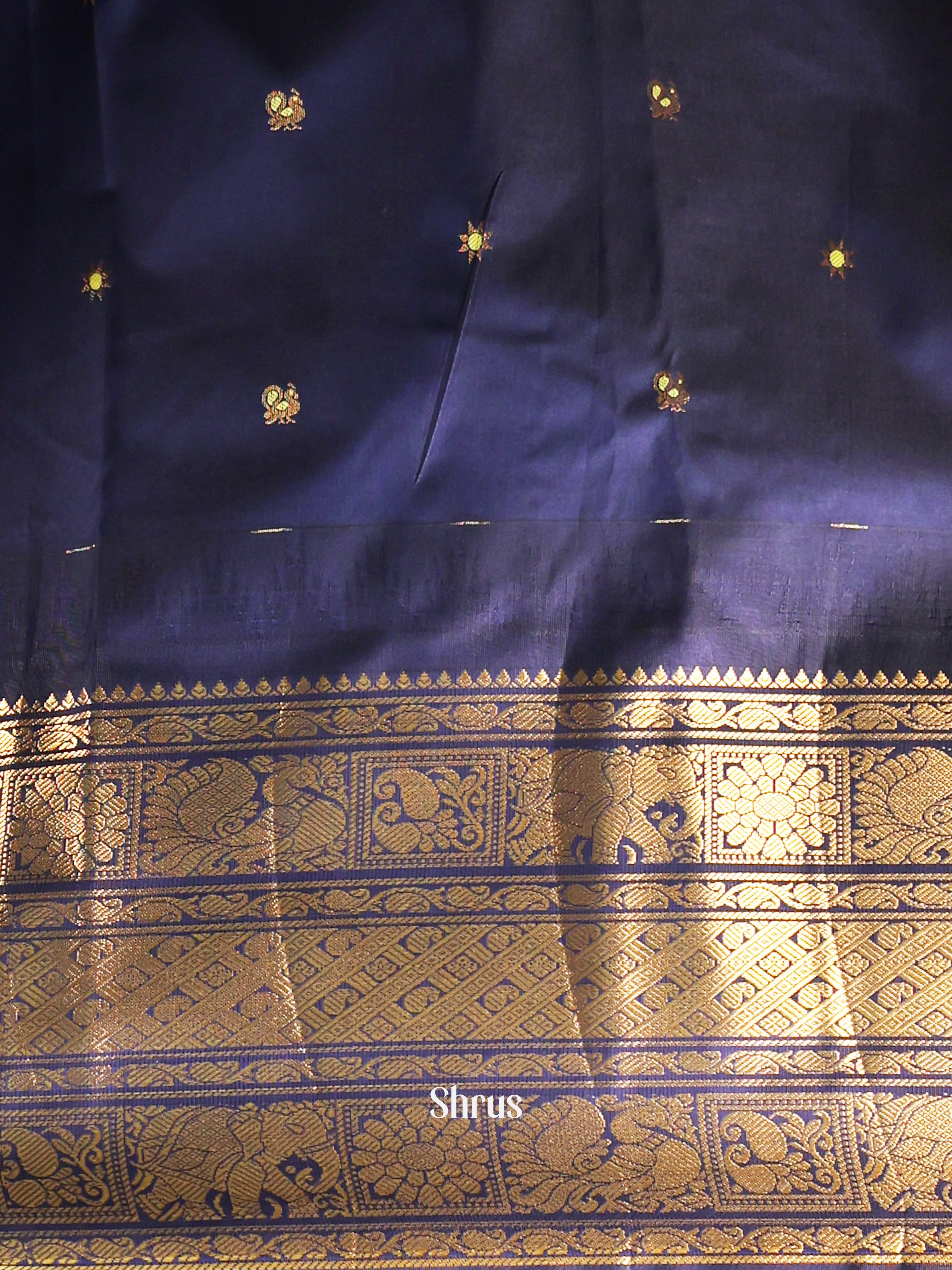 Yellow & Blue - Gadwal halfpure Saree - Shop on Shrus.com