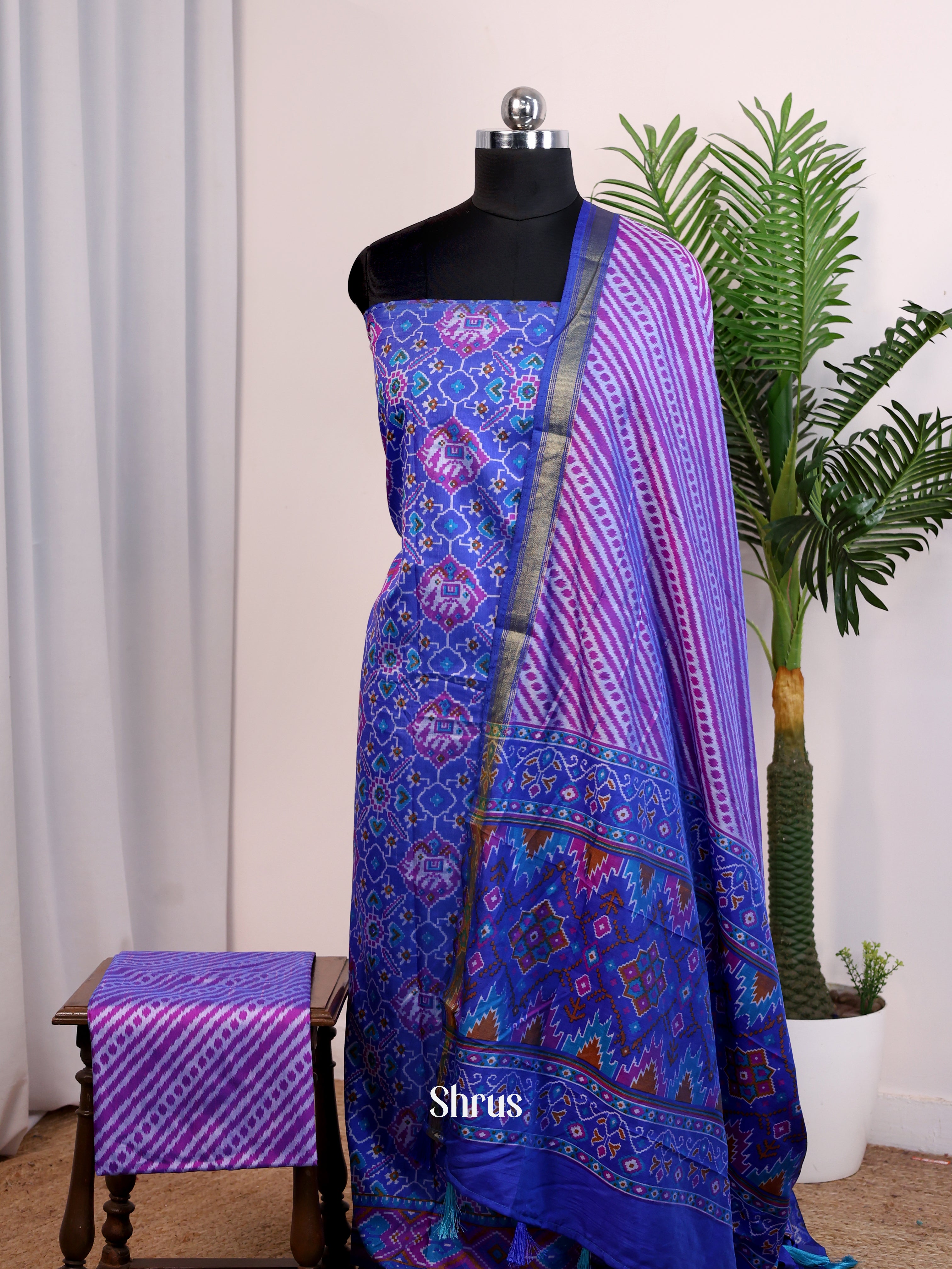 Blue & Purple - semi patola salwar - Shop on Shrus.com