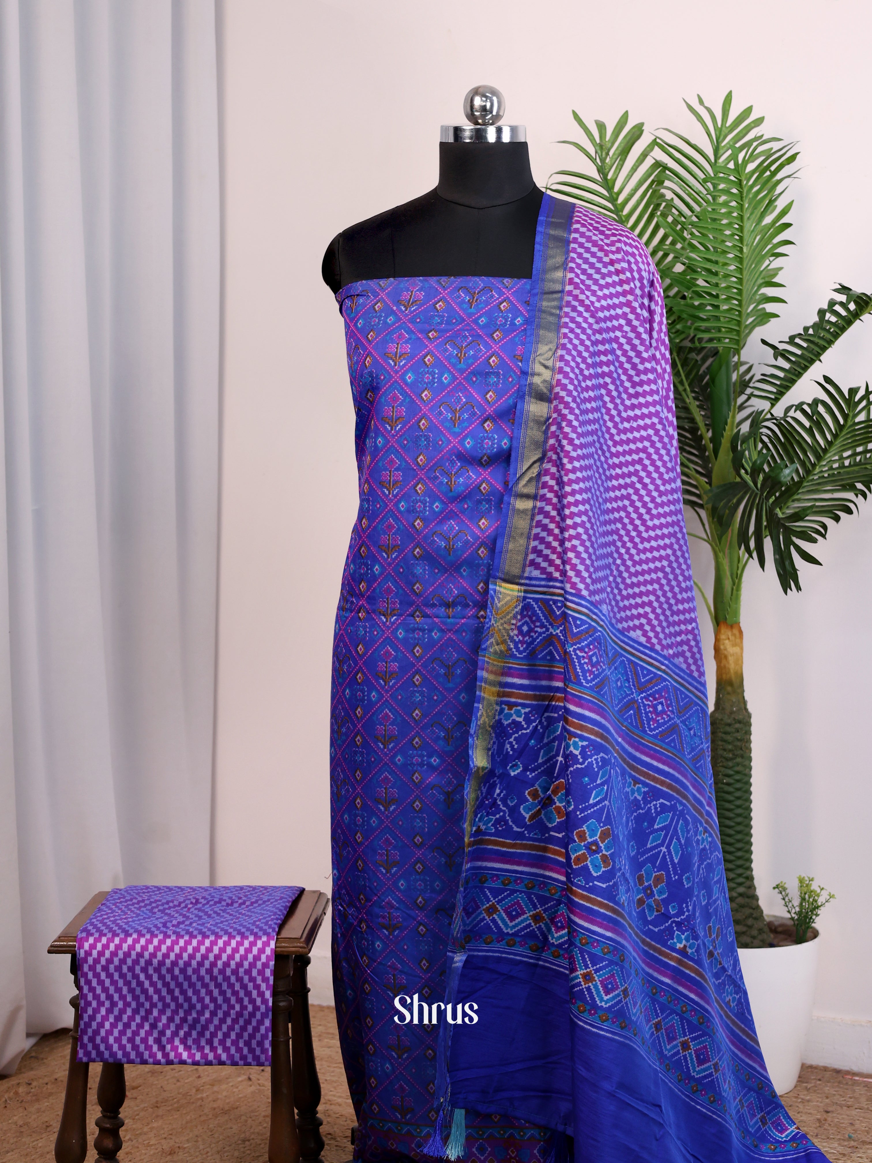Blue & Purple - Semi Patola Salwar - Shop on Shrus.com
