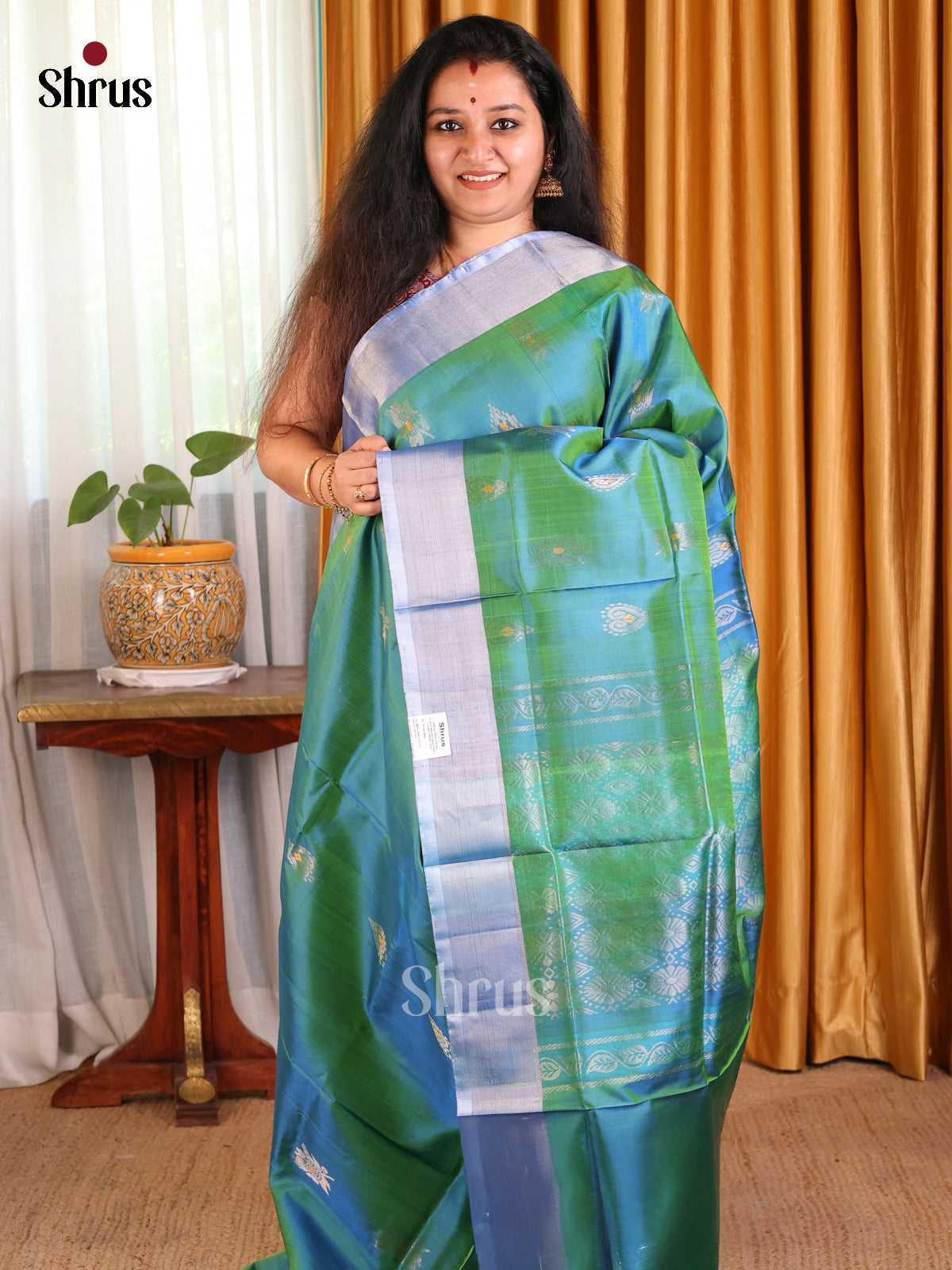 Serene Green & Grey Uppada silk Saree with zari woven buttas , brocade pallu - Shop on Shrus.com