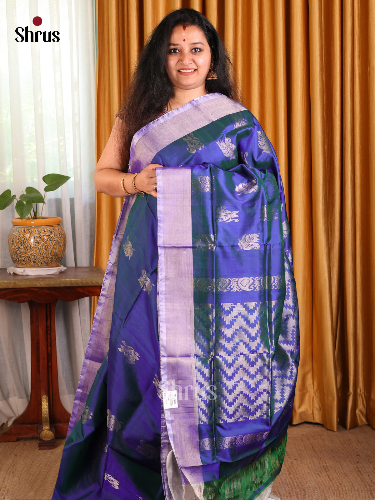 Vibrant Blue Uppada silk Saree with Zari woven Peacock motifs & chevron pallu