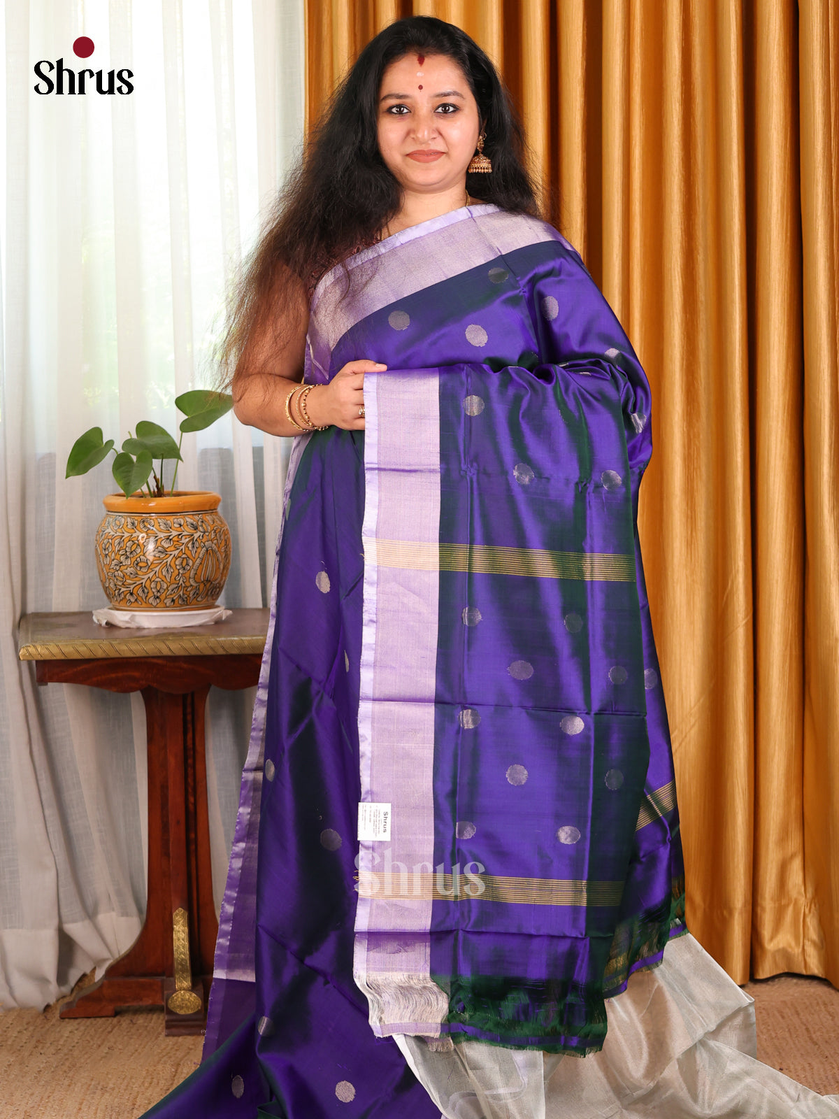 Vibrant Blue & Silver Uppada silk Saree with zari woven coin buttas - Shop on Shrus.com