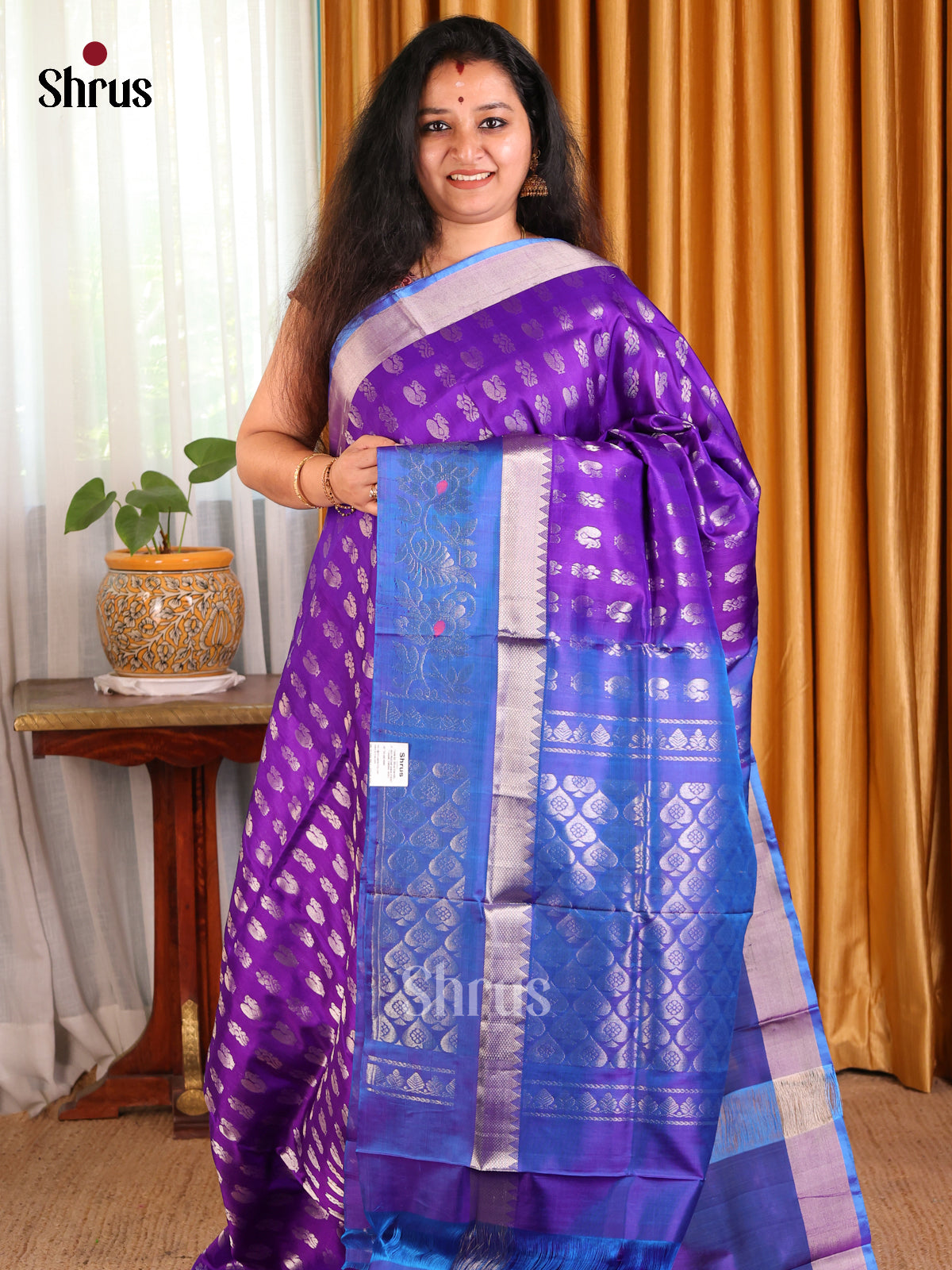 Exquisite Violet Uppada silk Saree with thosand peacock zari buttas , floral pallu - Shop on Shrus.com