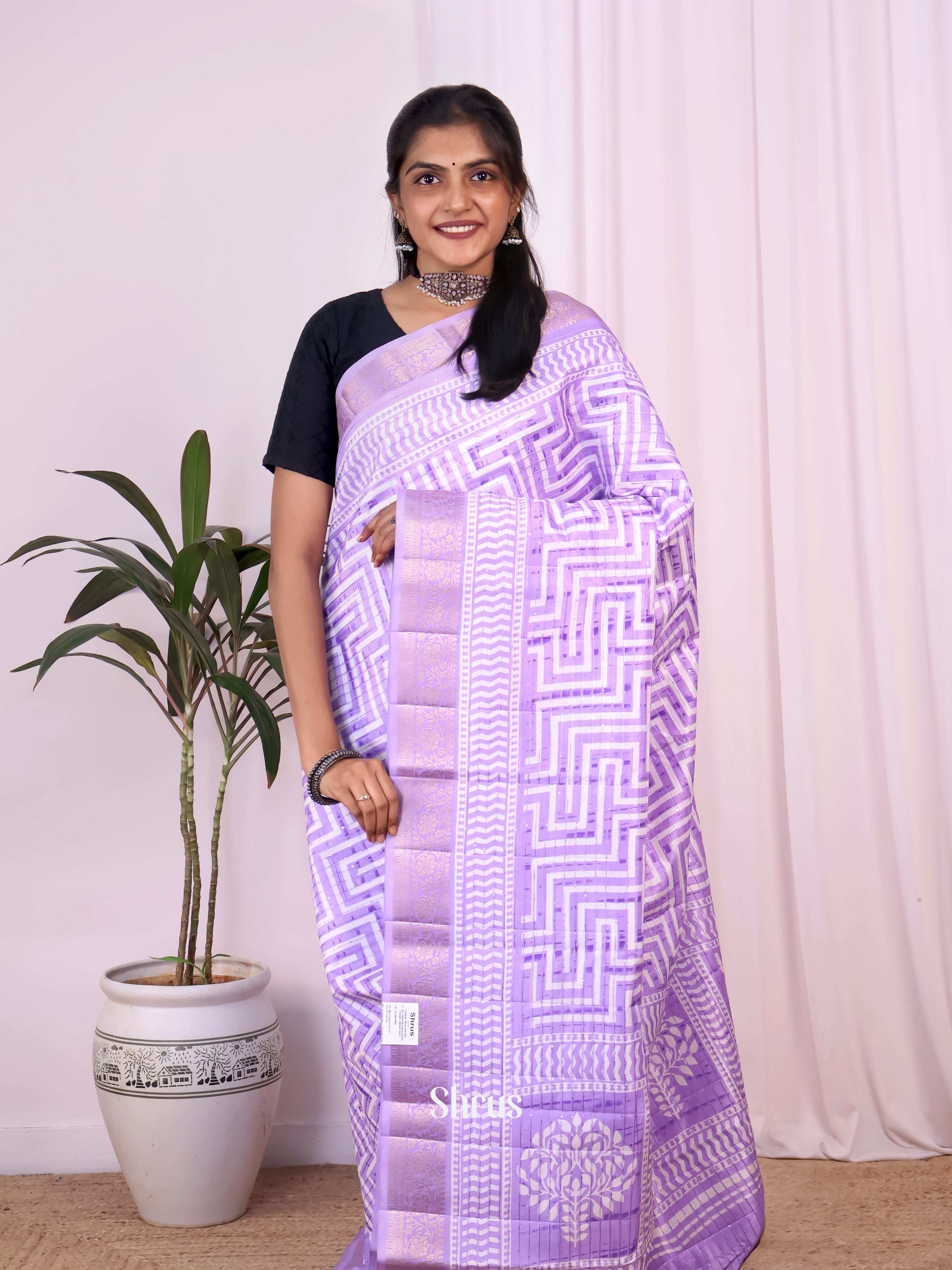 purple- Semi Tussar Saree - Shop on Shrus.com