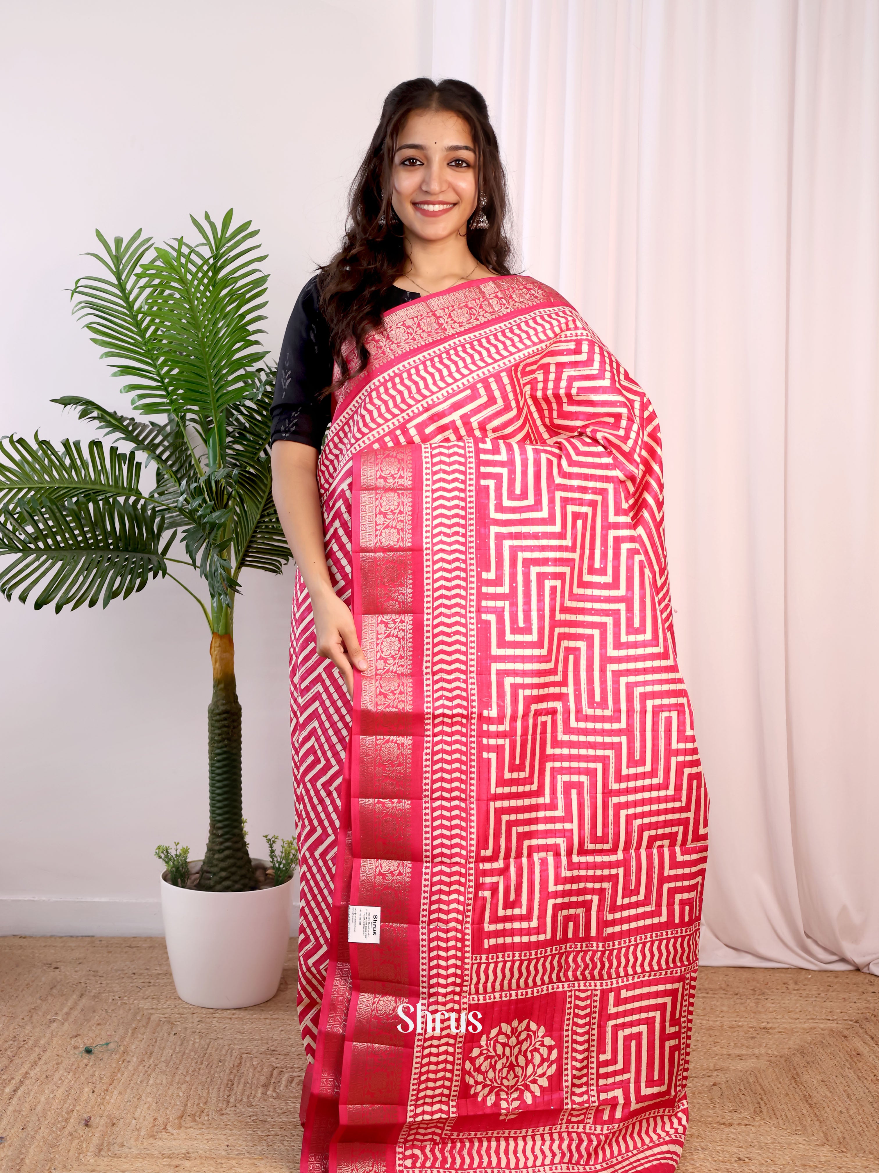 Pink - Semi Tussar Saree - Shop on Shrus.com