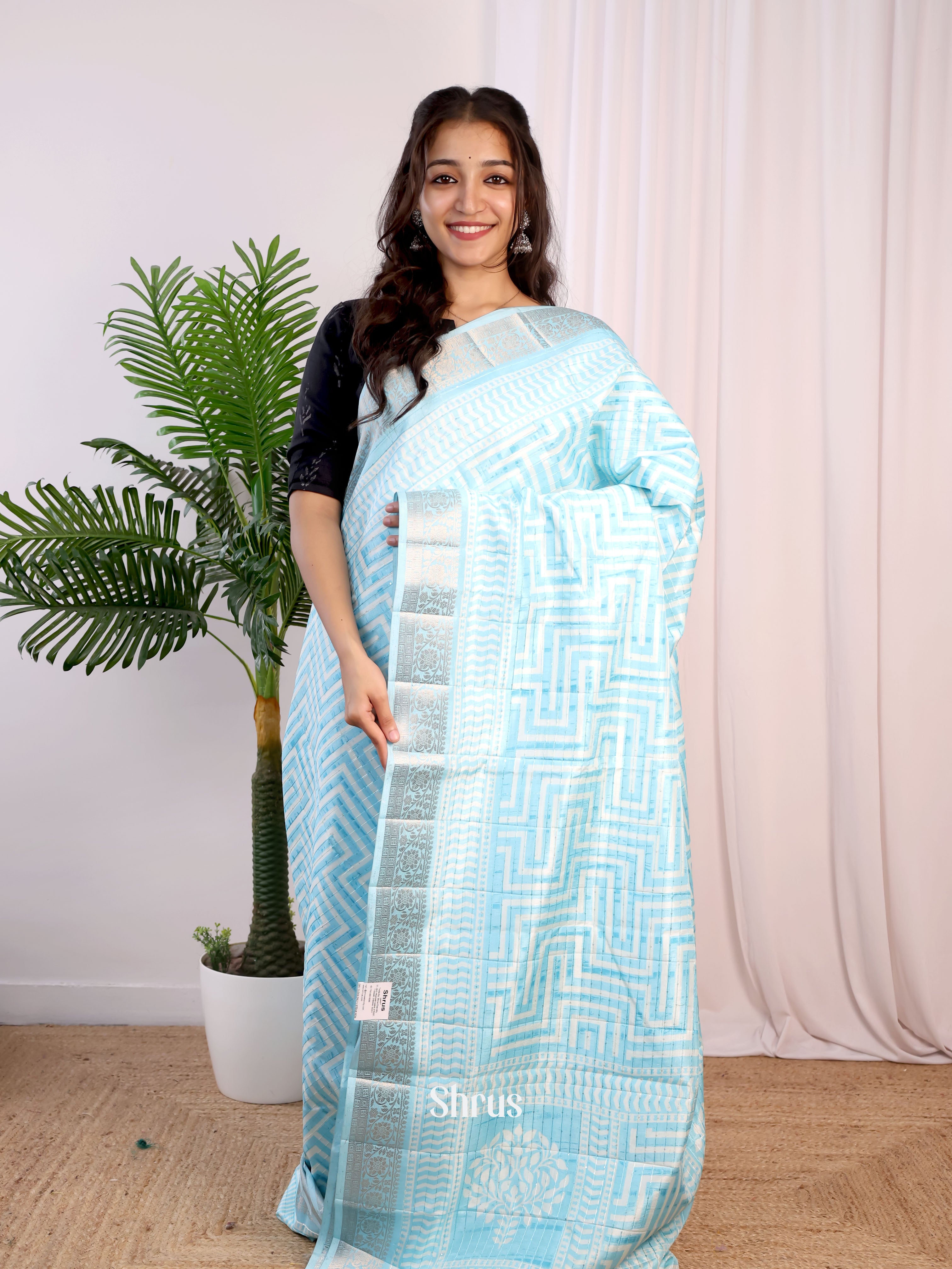 Ice Blue - Semi Tussar Saree - Shop on Shrus.com