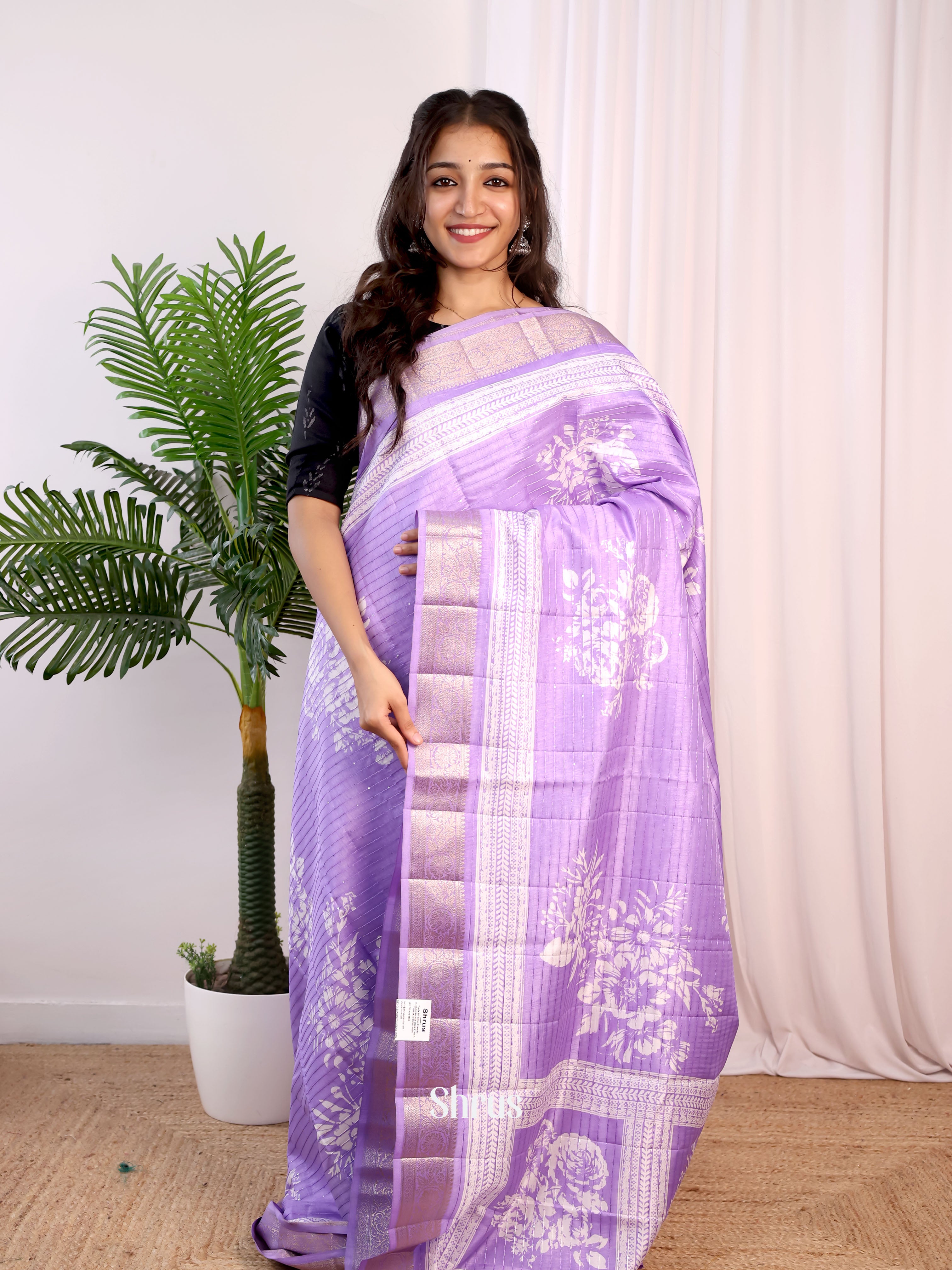 Lavender - Semi Tussar Saree - Shop on Shrus.com