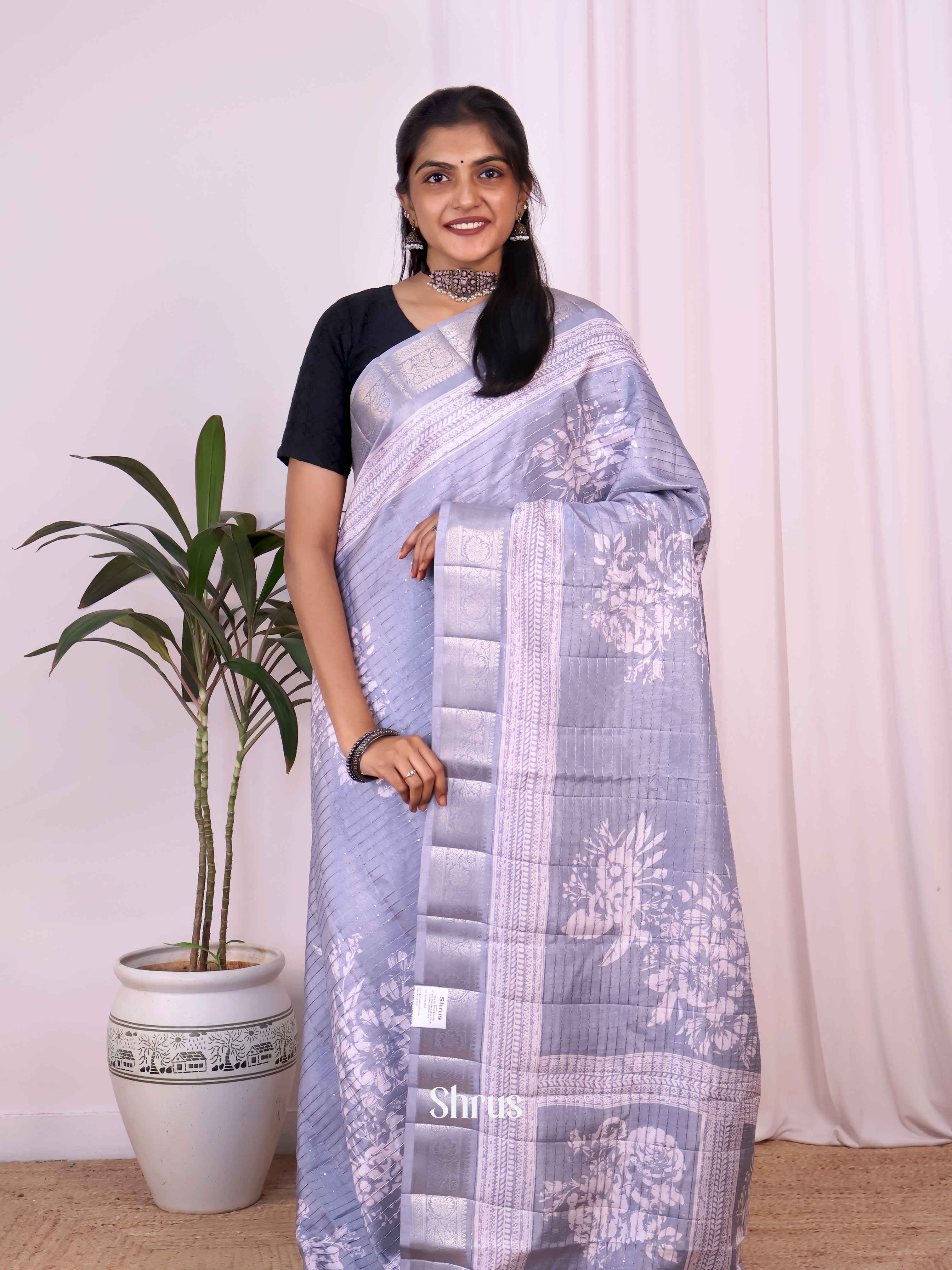 Lite Blue - Semi Tussar Saree - Shop on Shrus.com