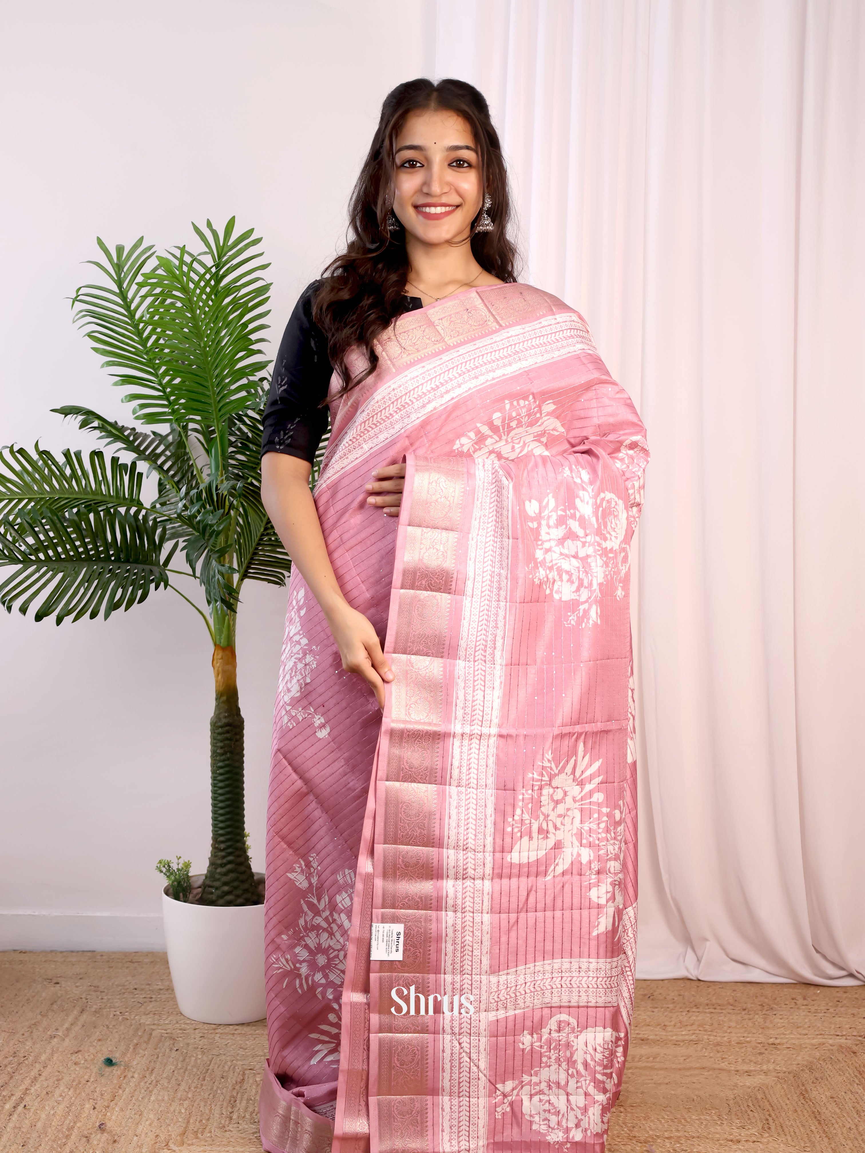 Pink - Semi Tussar Saree - Shop on Shrus.com