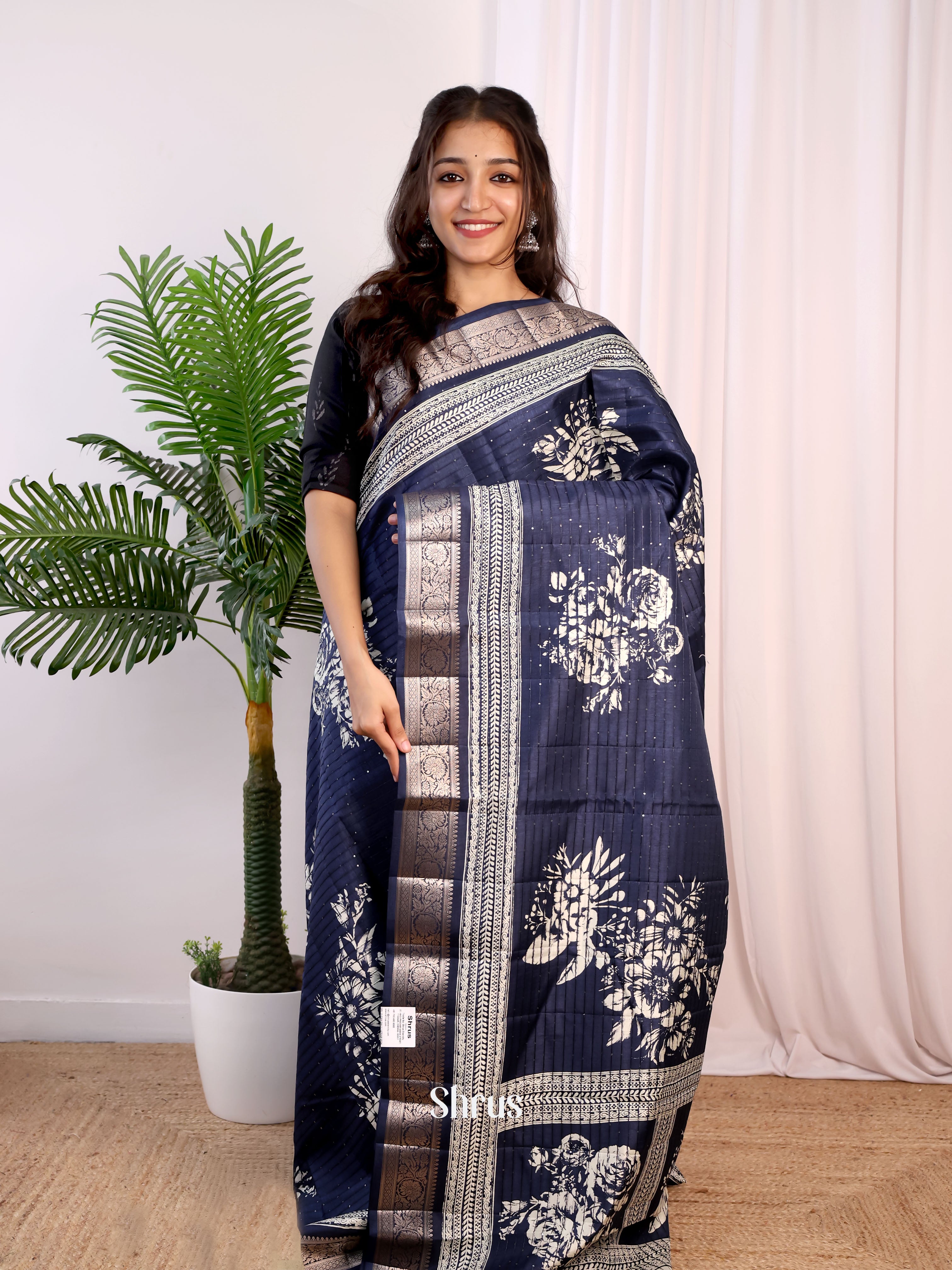 Blue- Semi Tussar Saree - Shop on Shrus.com