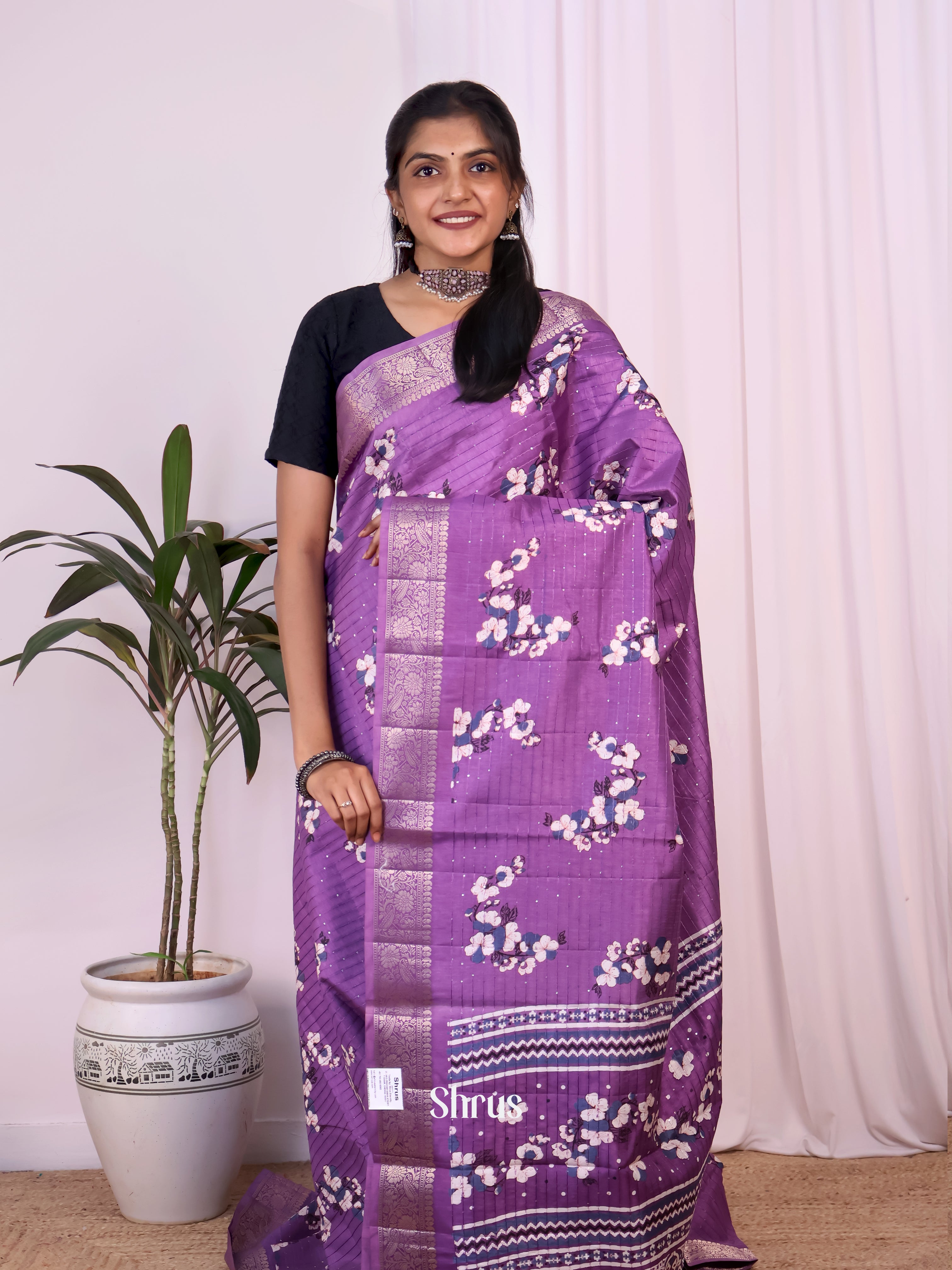 Purple - Semi Tussar Saree - Shop on Shrus.com