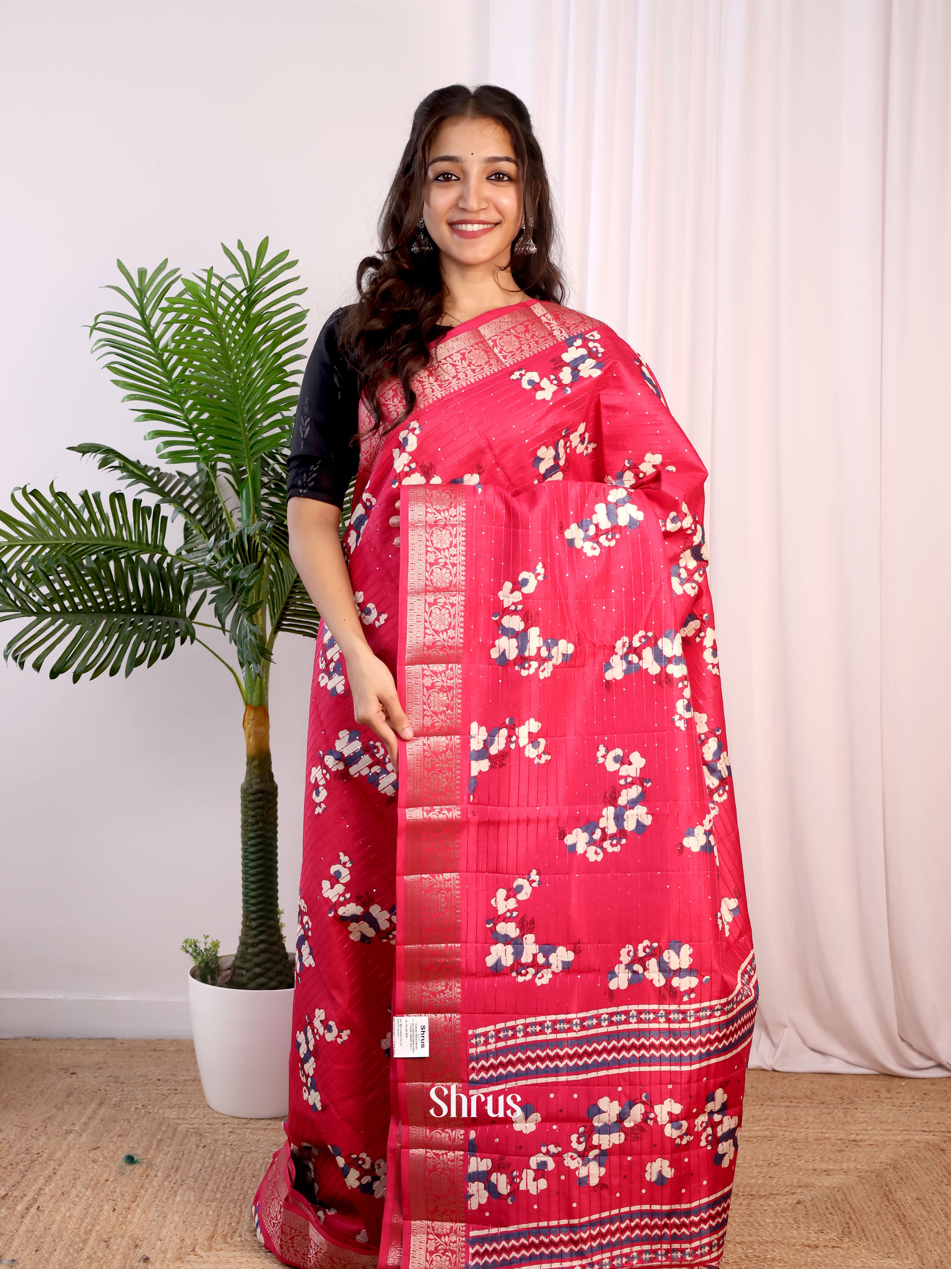 Pink - Semi Tussar Saree - Shop on Shrus.com