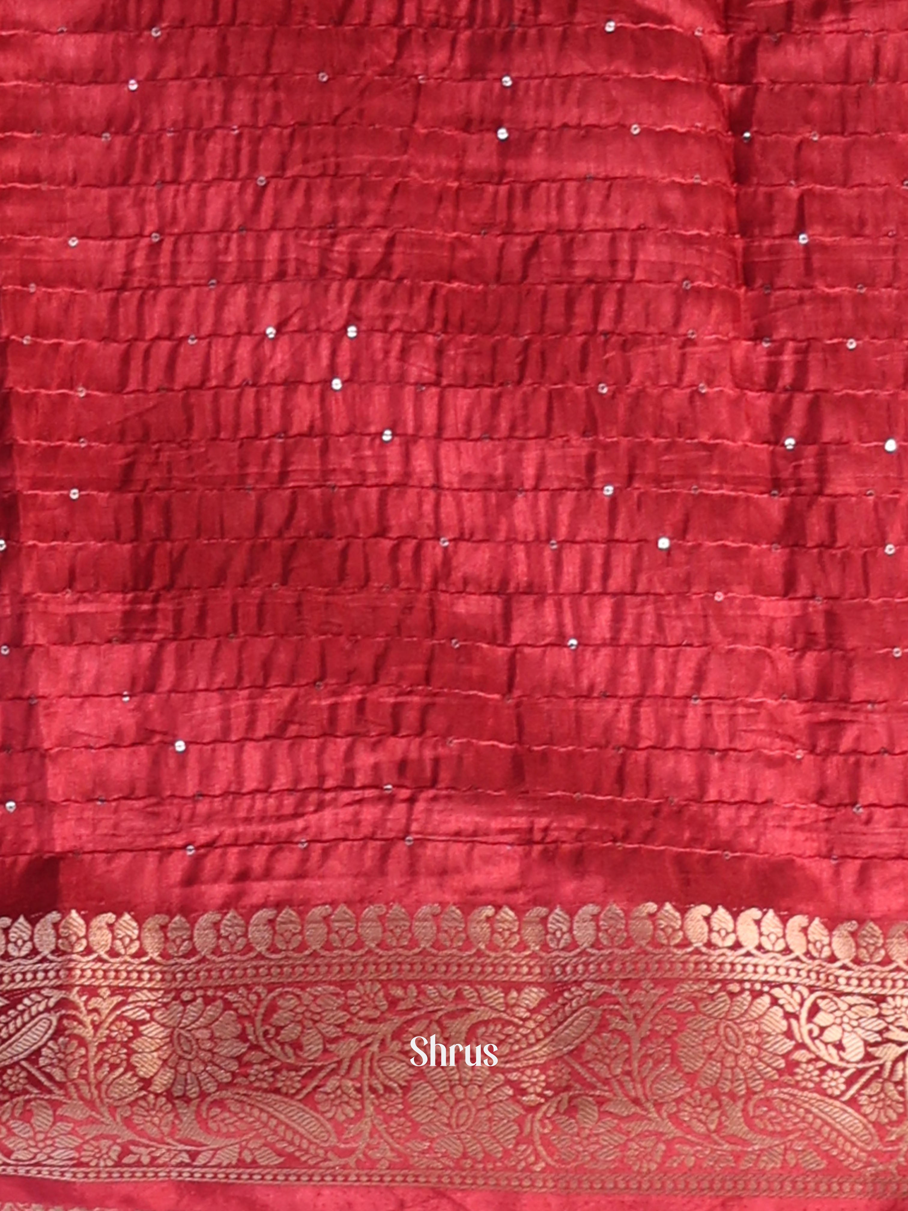 Maroon - Semi Tussar Saree - Shop on Shrus.com