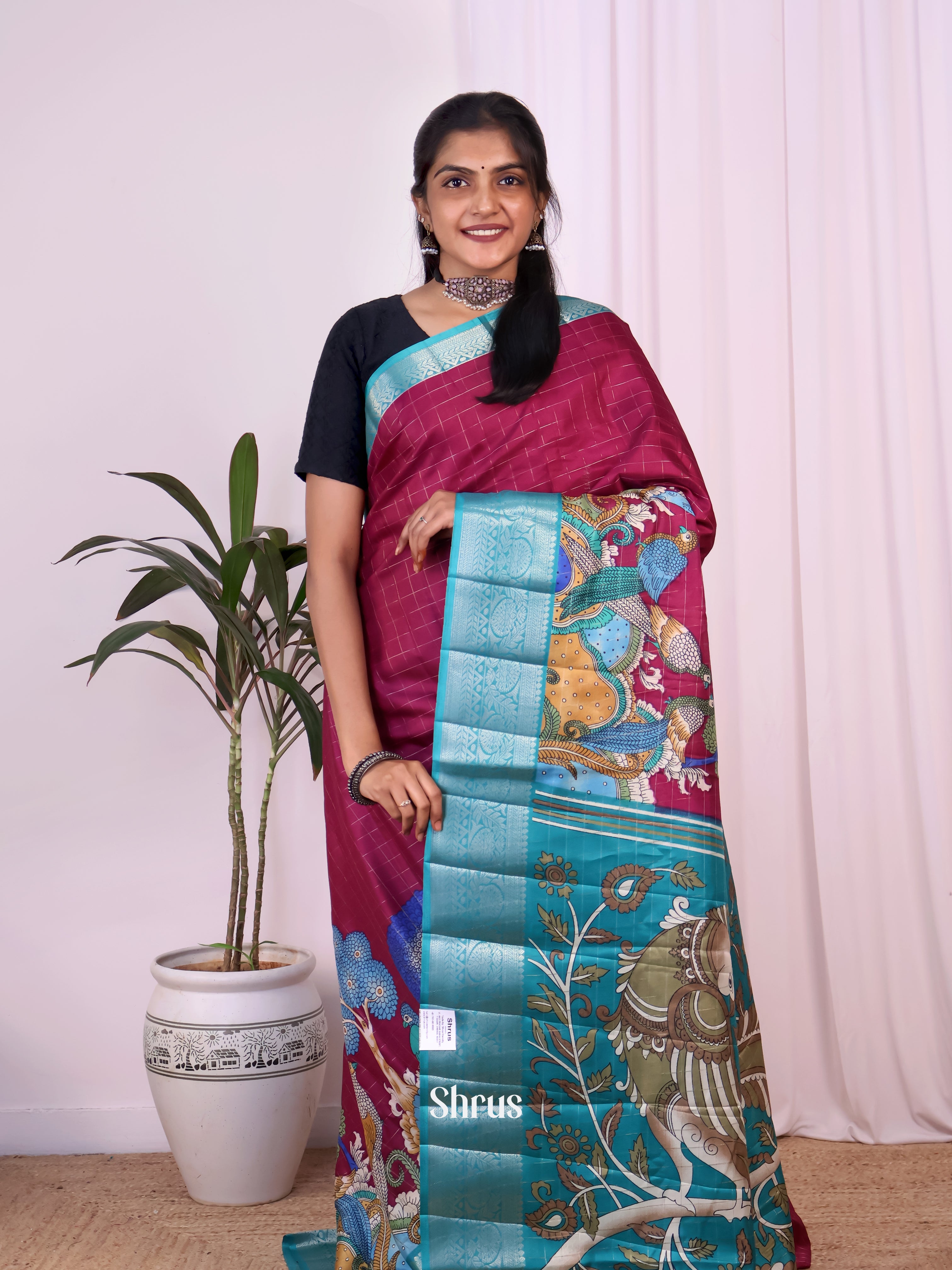 Purple & Teal - Semi Tussar Saree - Shop on Shrus.com