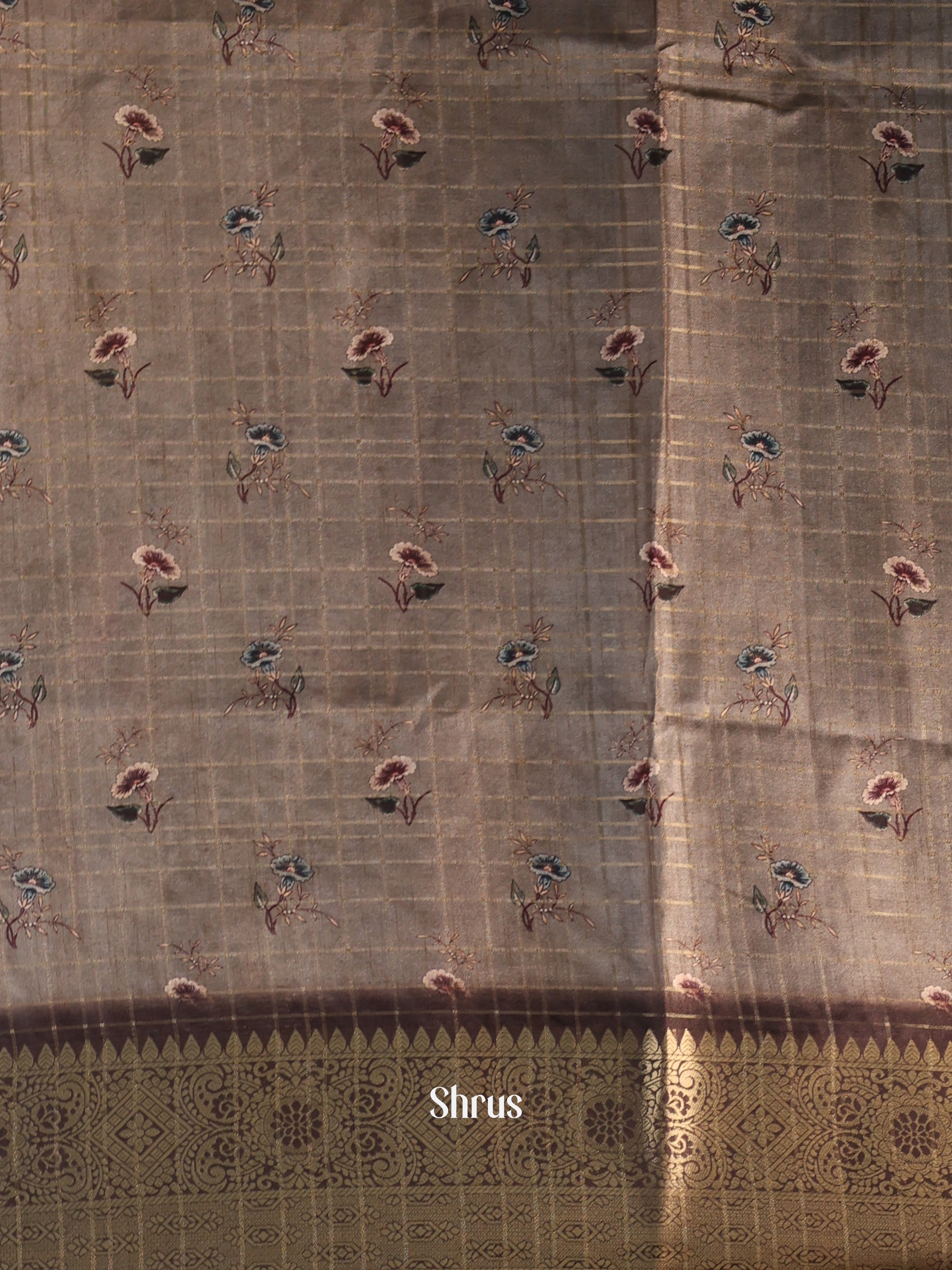 Cream & Brown - Semi Dola silk Saree - Shop on Shrus.com