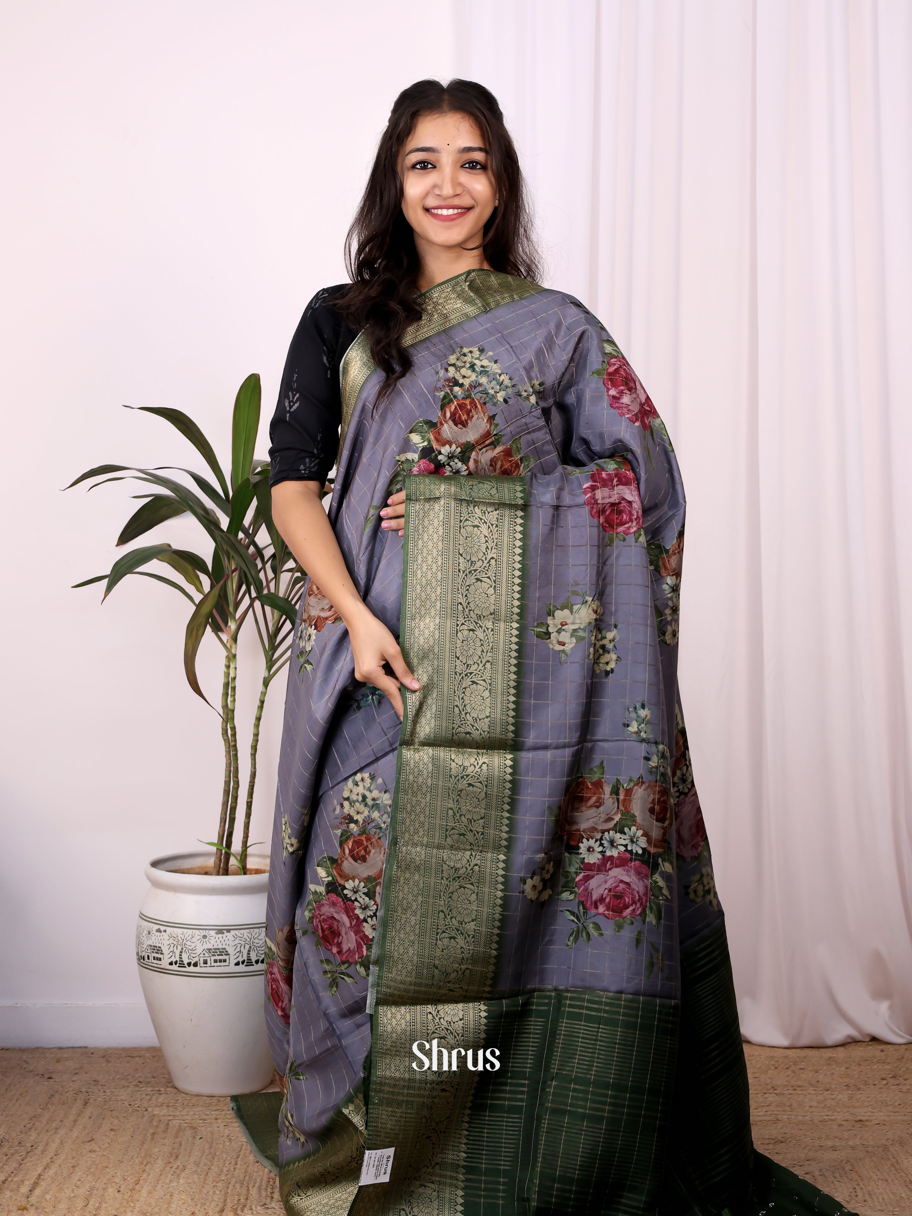 Purple & Green - Semi Dola silk Saree - Shop on Shrus.com