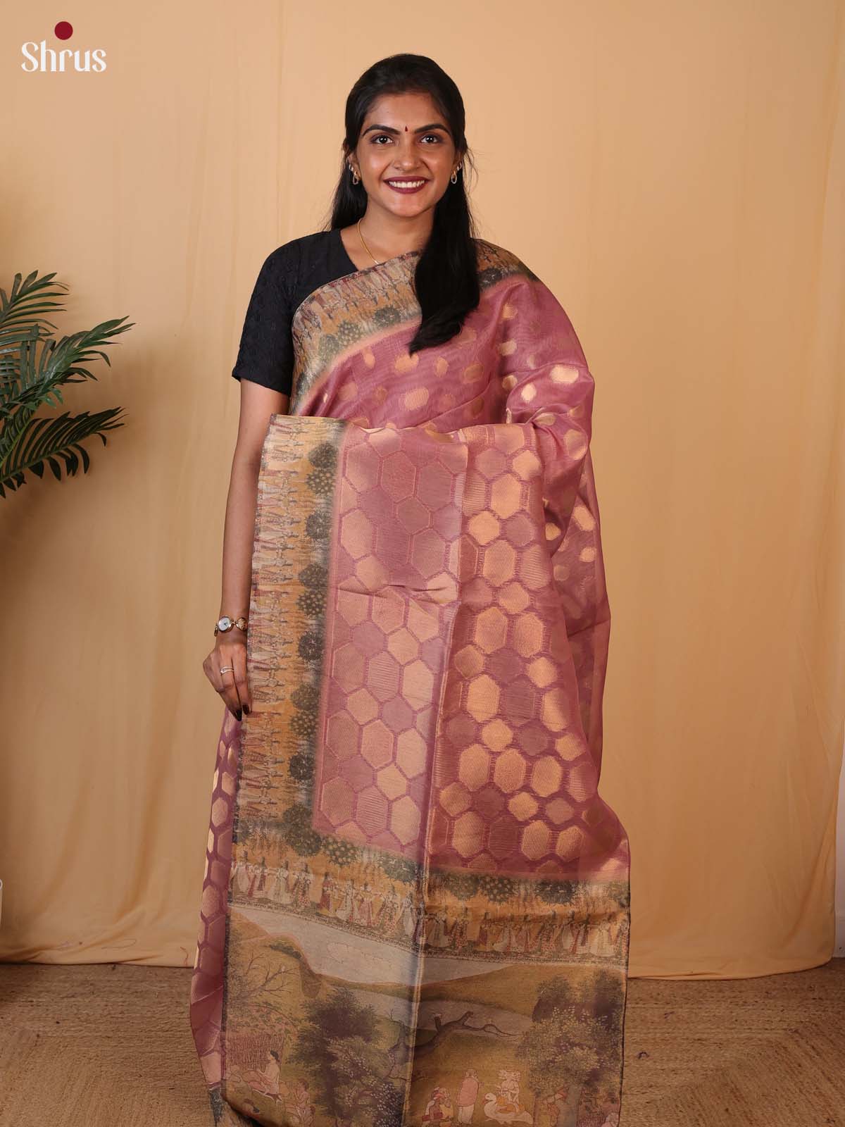 Purple - Semi Tissue Saree - Shop on Shrus.com