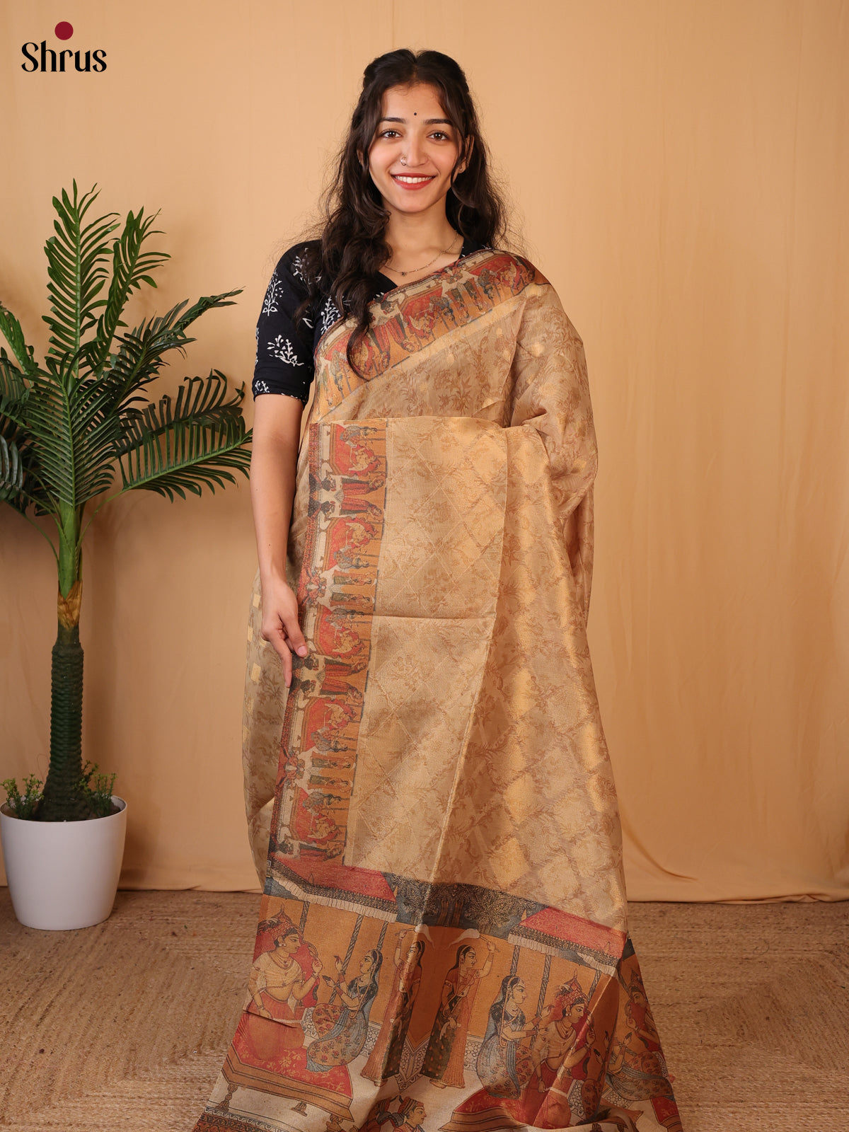 Golden - Semi Tissue Saree - Shop on Shrus.com