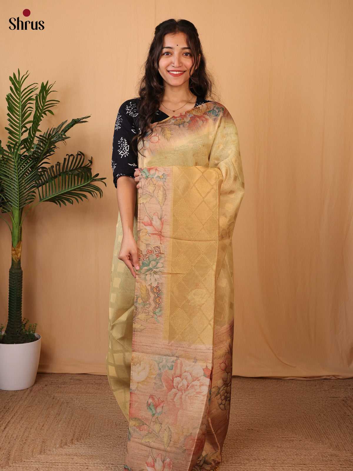 Golden - Semi Tissue Saree - Shop on Shrus.com
