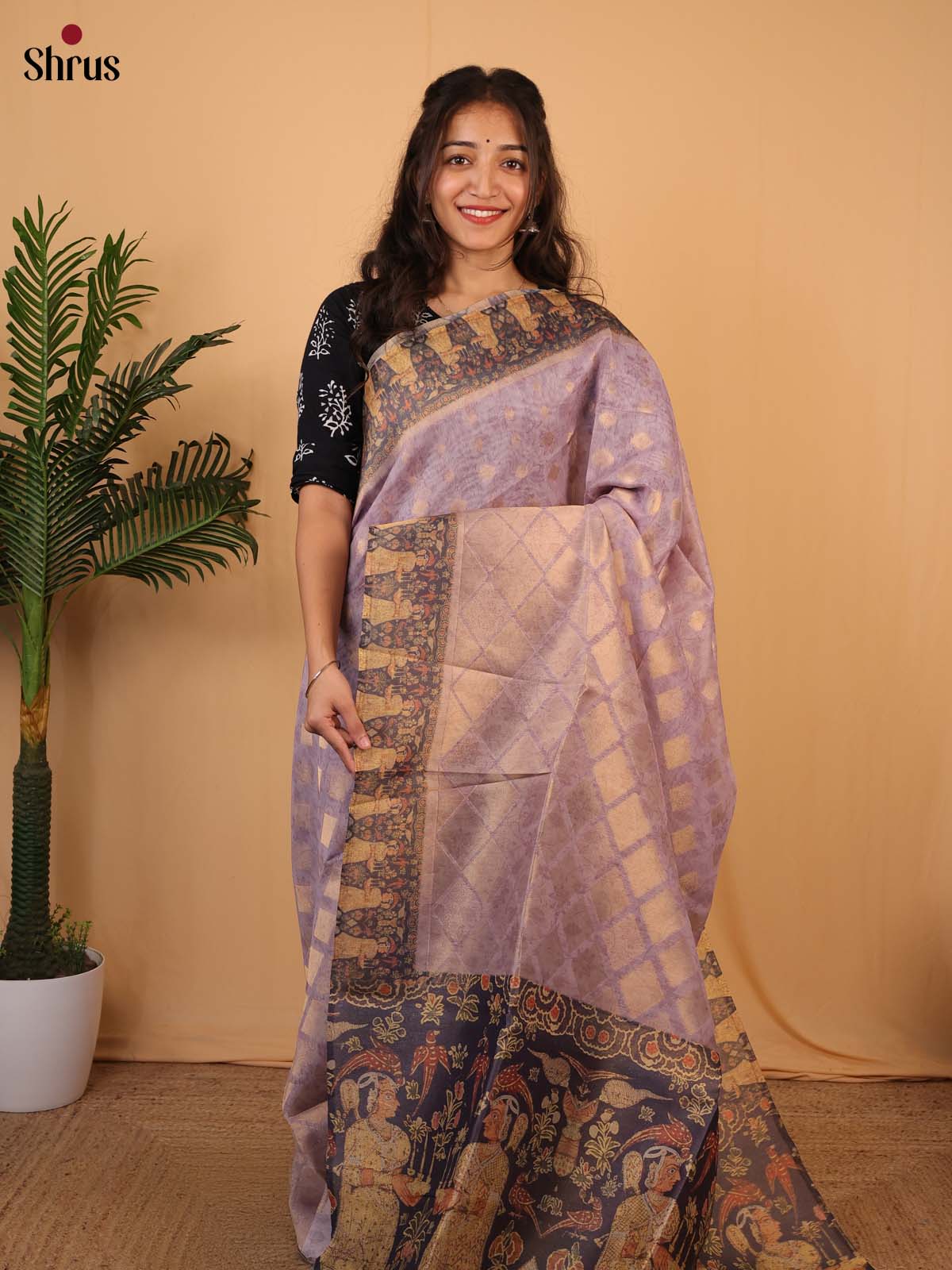 Pink - Semi Tissue Saree - Shop on Shrus.com