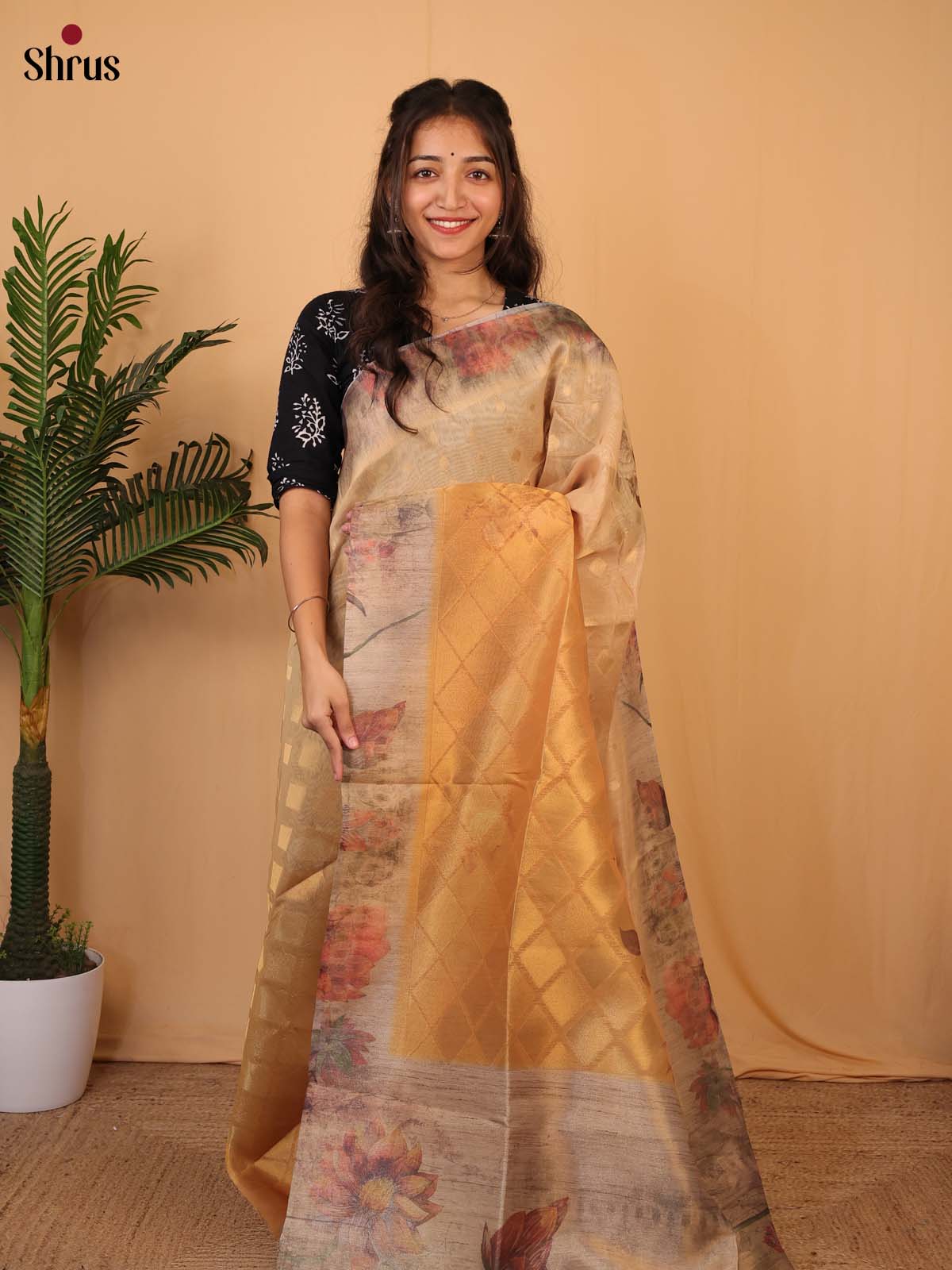 Golden - Semi Tissue Saree - Shop on Shrus.com