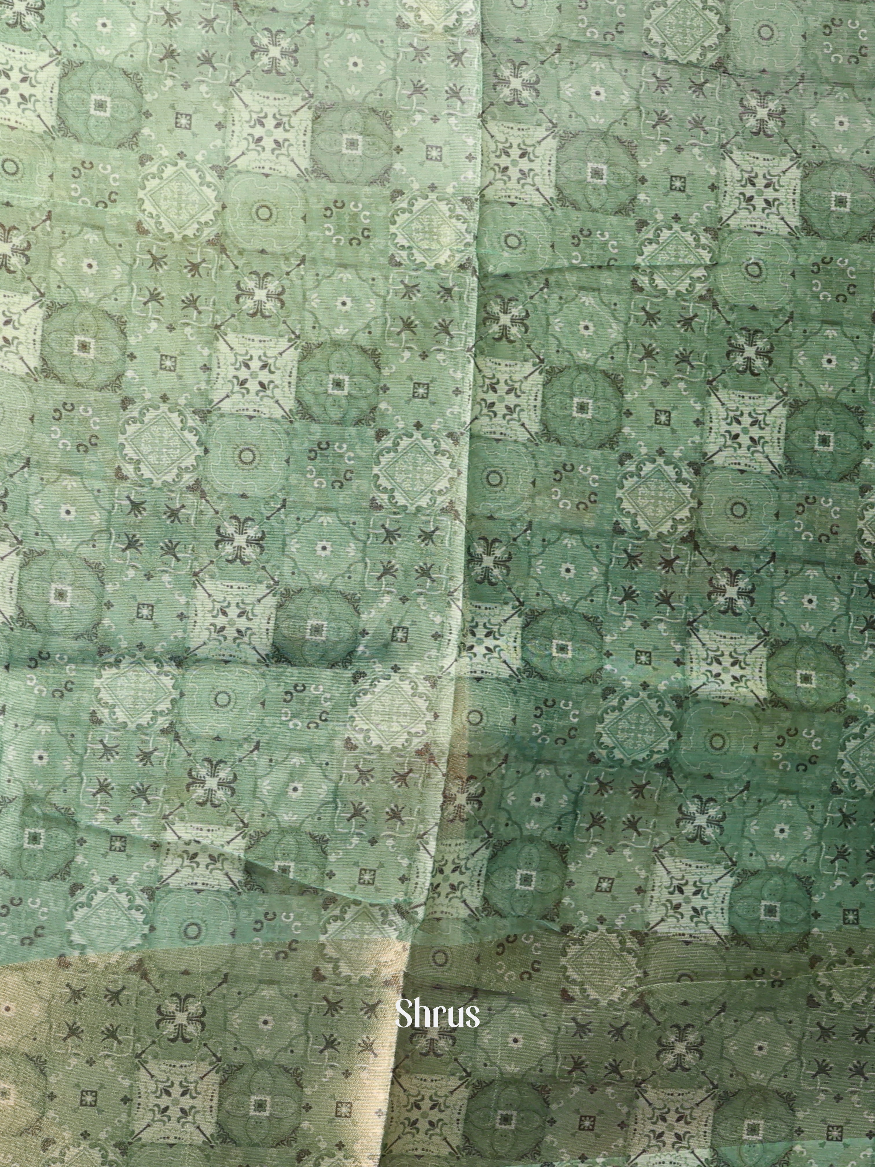 Green- Semi Tissue Saree - Shop on Shrus.com