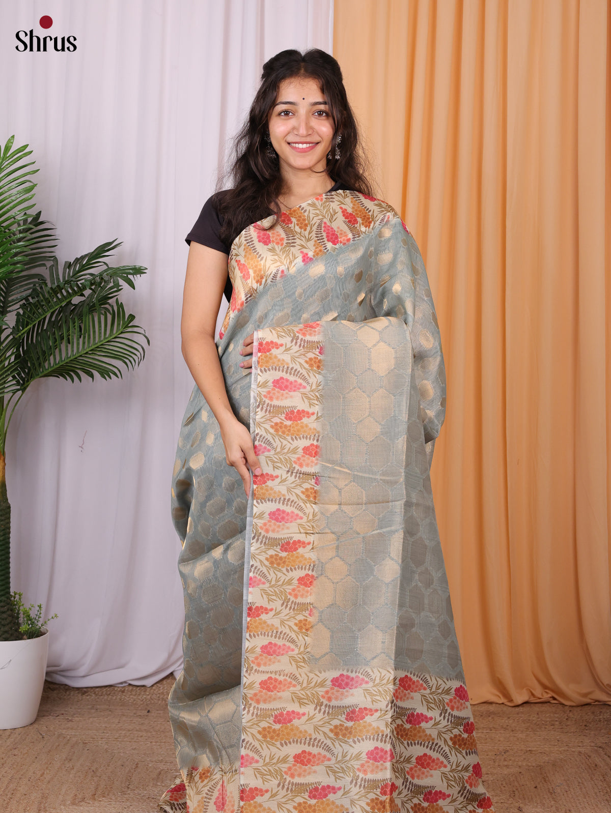 Lite Blue - Semi Tissue Saree - Shop on Shrus.com