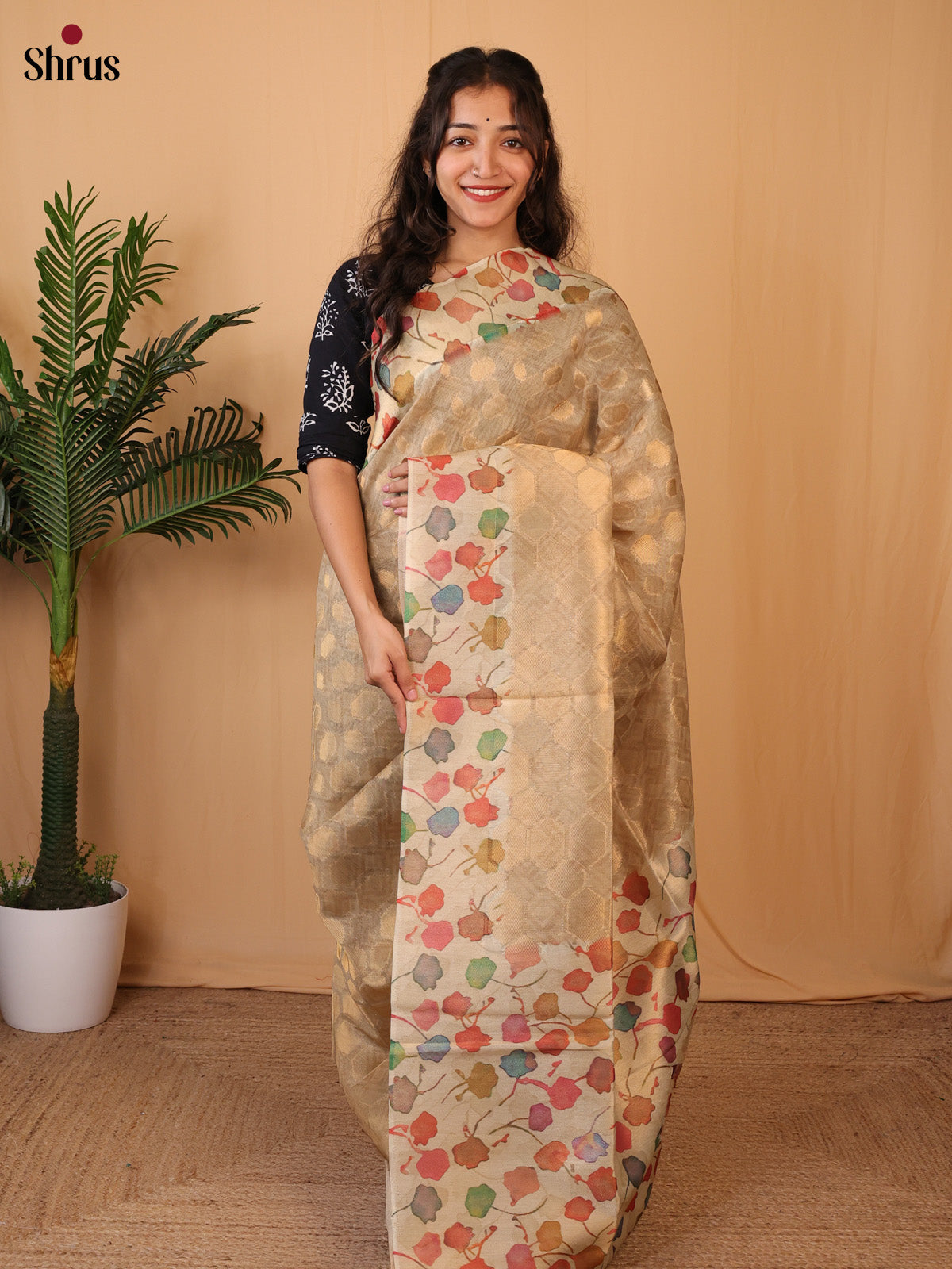Golden - Semi Tissue Saree - Shop on Shrus.com