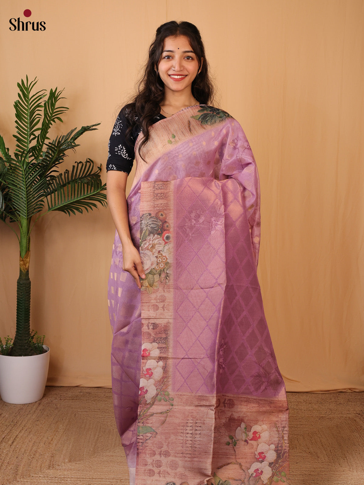 Purple - Semi Tissue Saree - Shop on Shrus.com