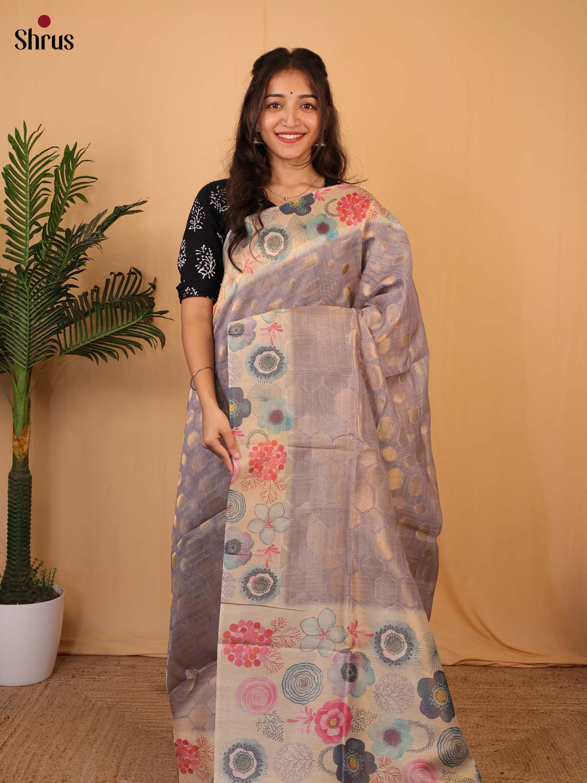 Mild Lavender - Semi Tissue Saree - Shop on Shrus.com
