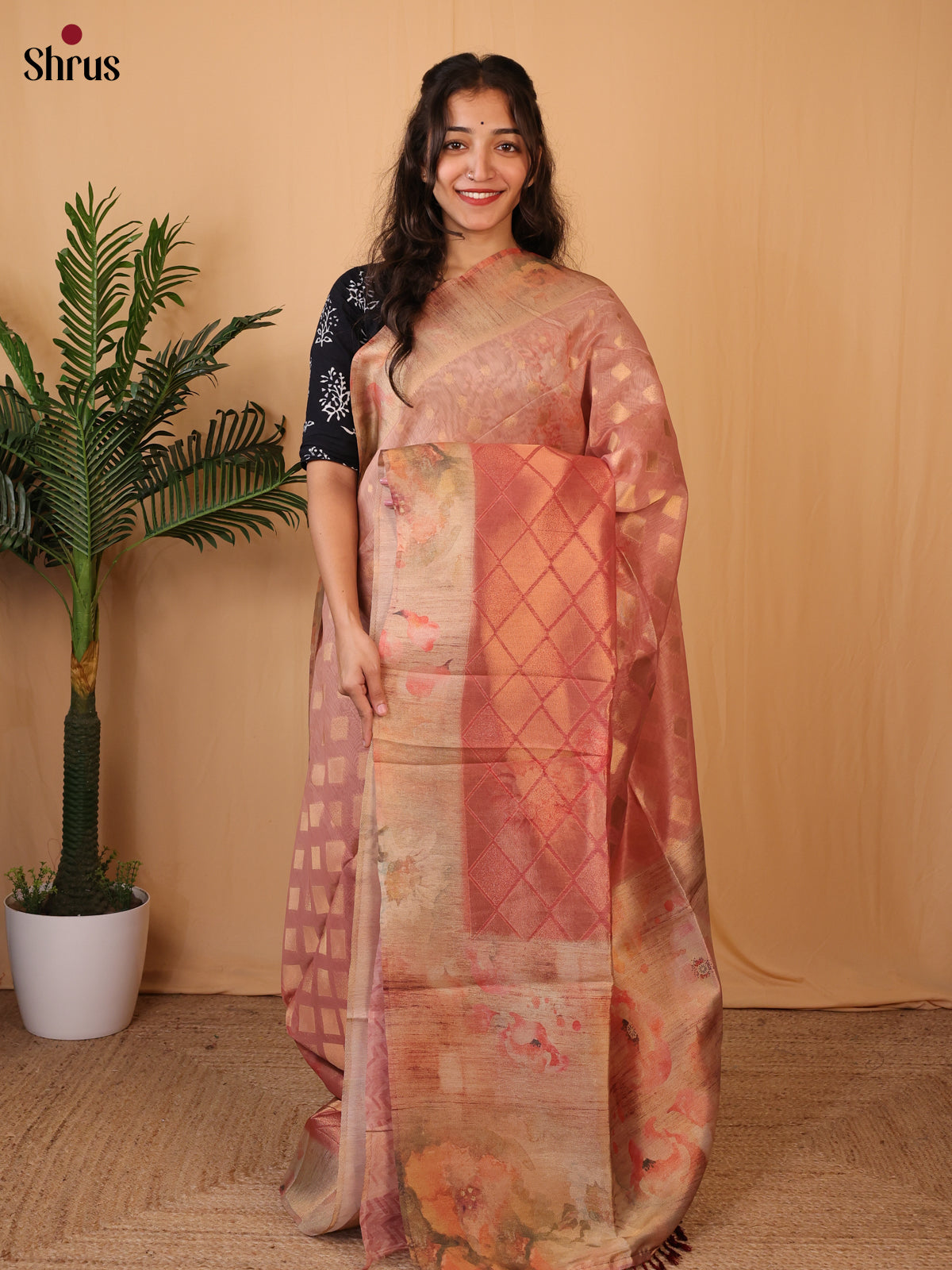 Pink - Semi Tissue Saree - Shop on Shrus.com