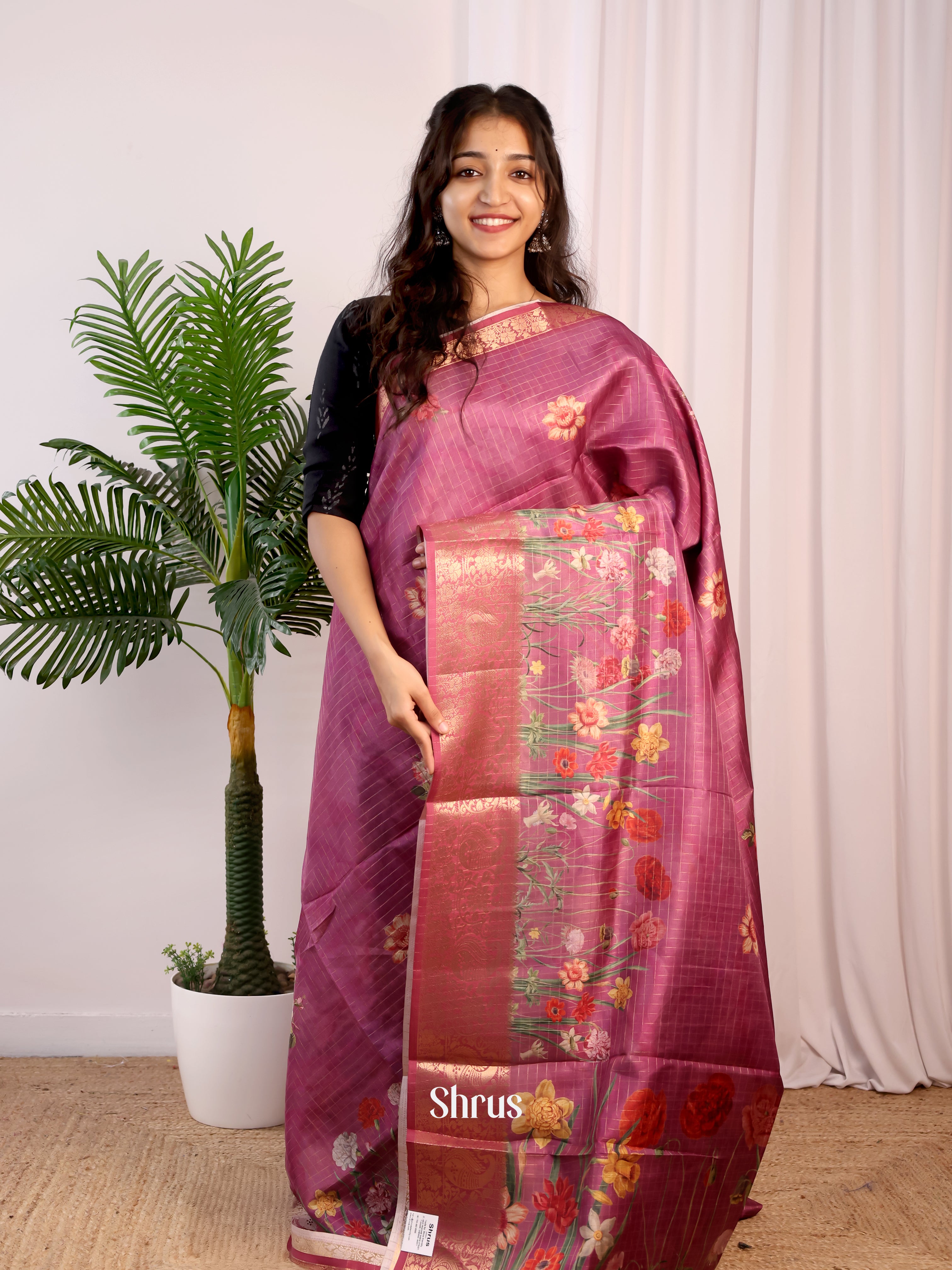 Purple - Semi Dola silk Saree - Shop on Shrus.com