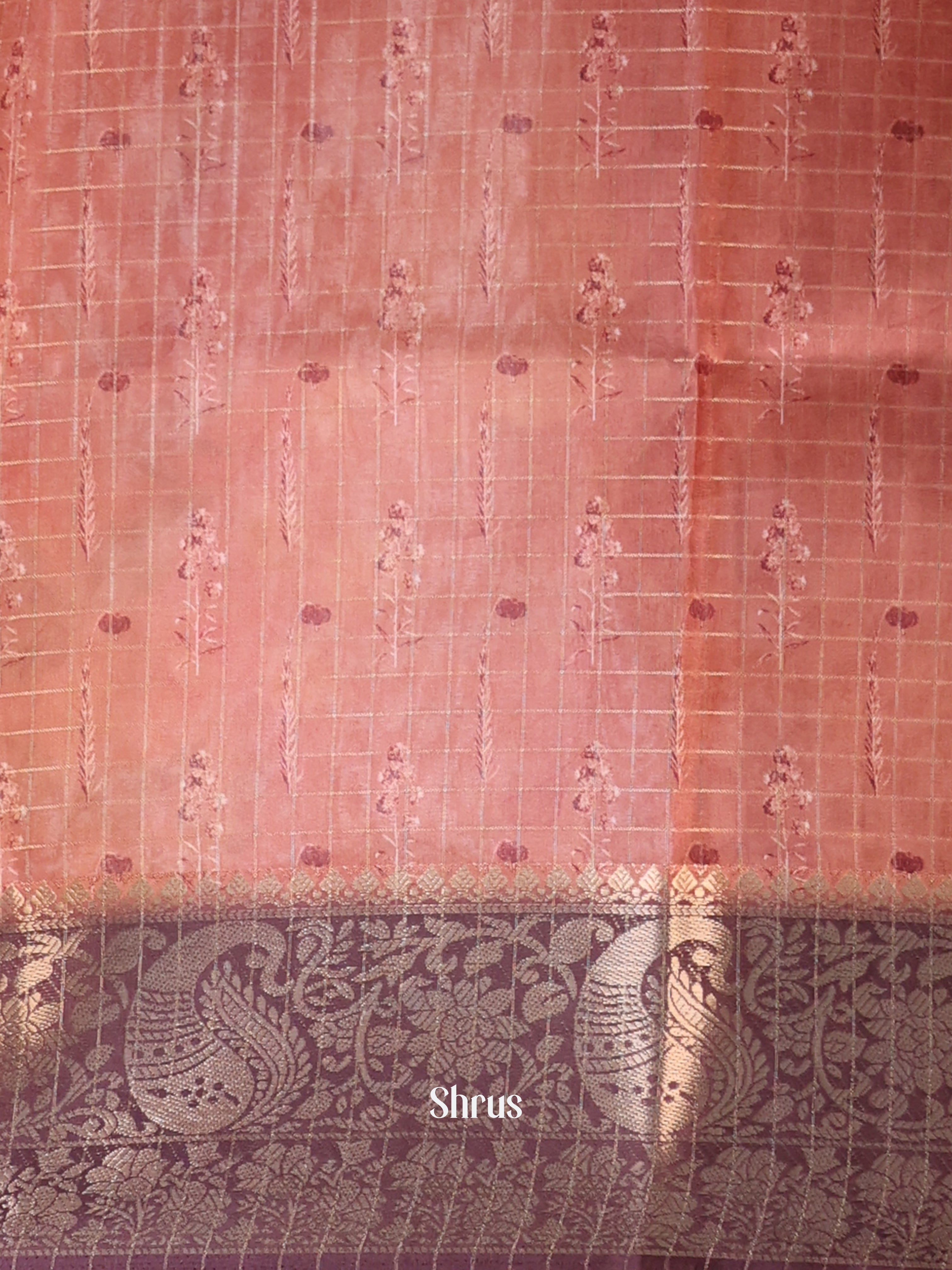 Rust & Brown - Semi Dola silk Saree - Shop on Shrus.com