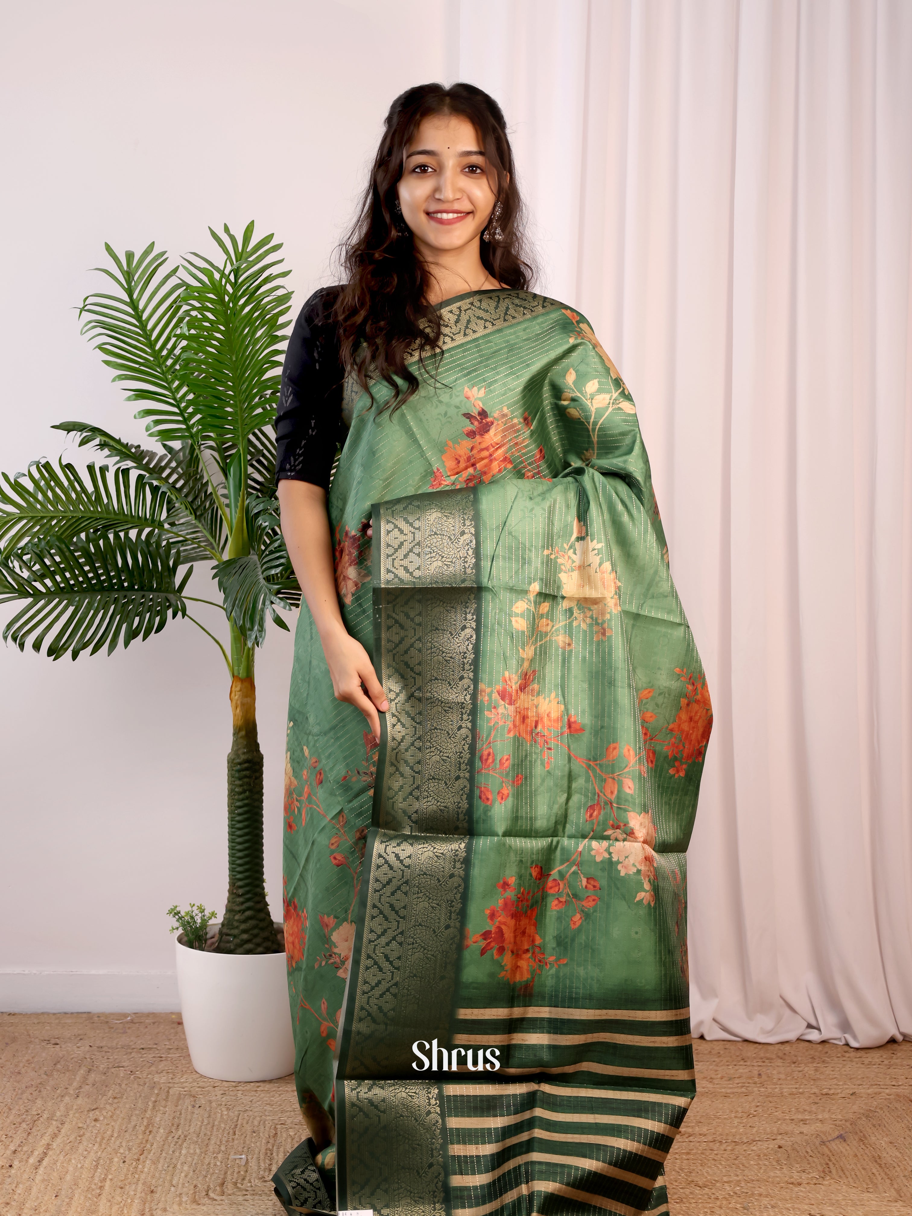 Green - Semi Dola silk Saree - Shop on Shrus.com