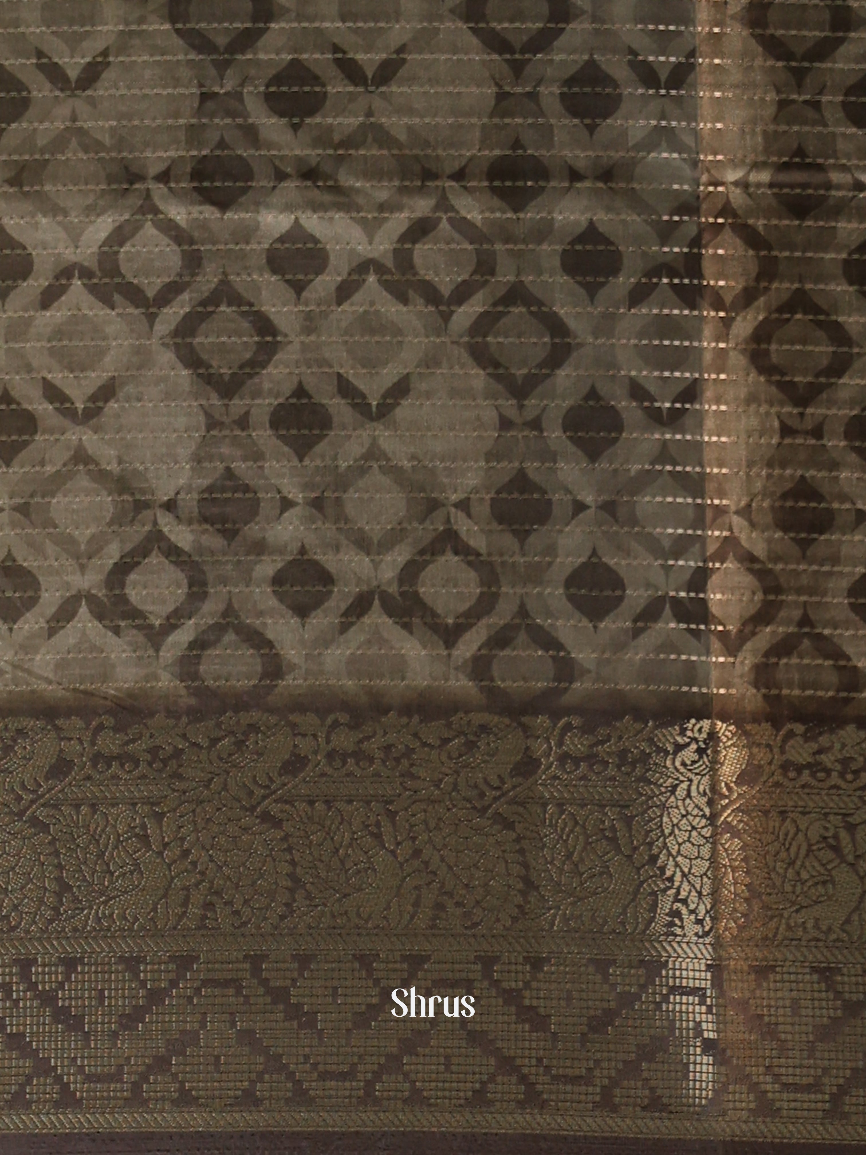 Lite Grey & Green- Semi Dola silk Saree - Shop on Shrus.com