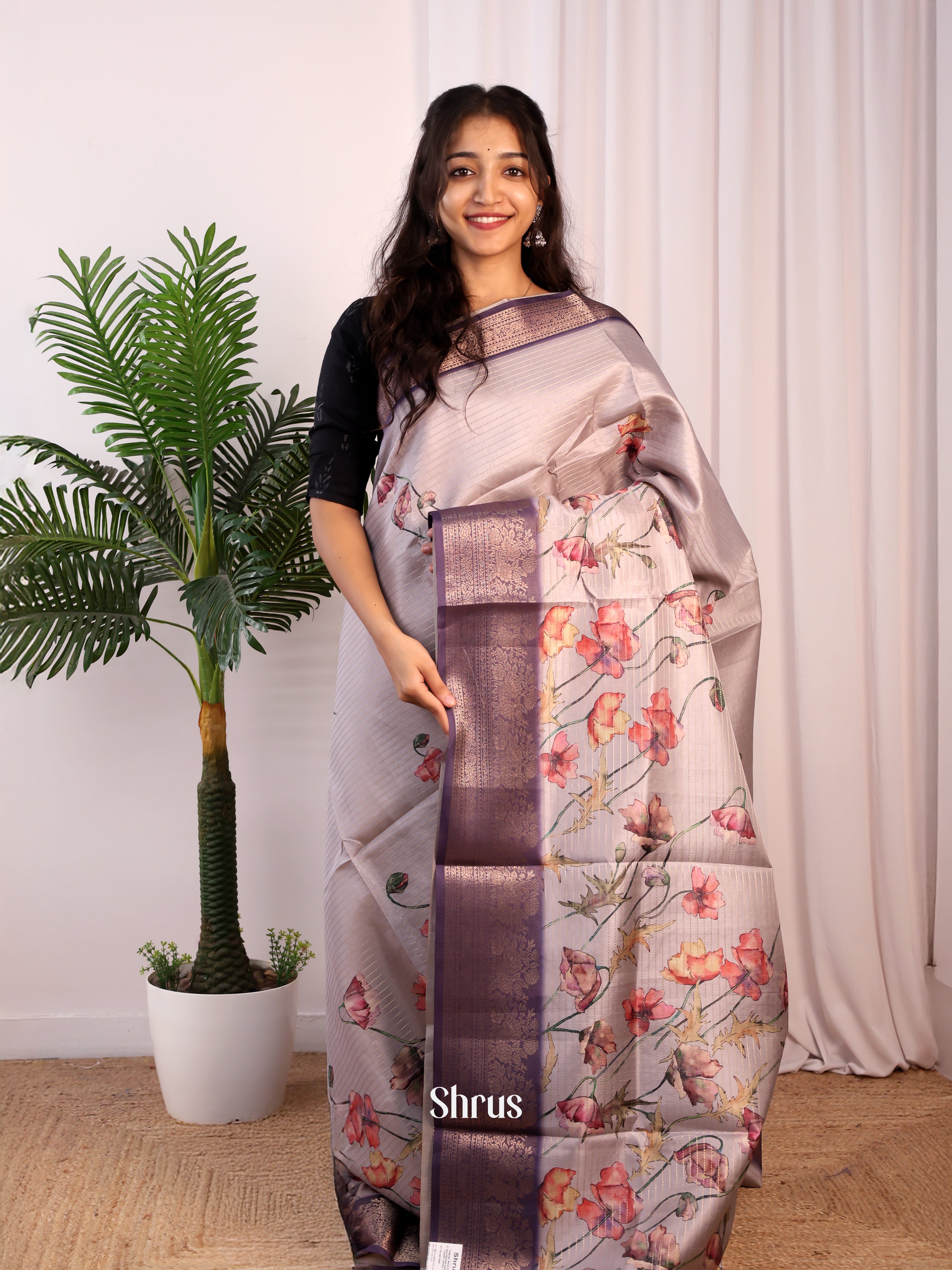 Mild Lavender & Purple - Semi Dola silk Saree - Shop on Shrus.com