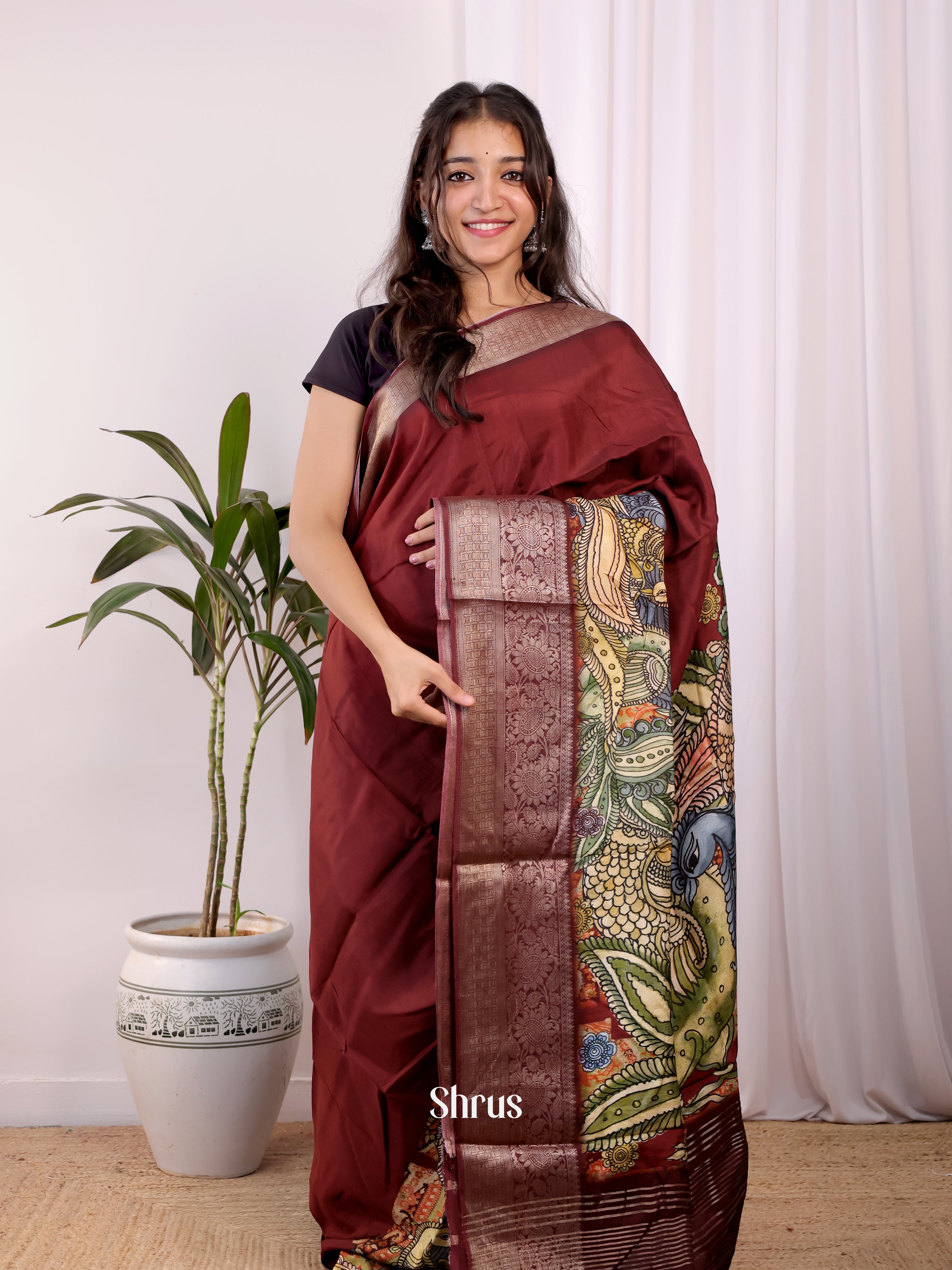 Maroon - Semi Dola silk Saree - Shop on Shrus.com