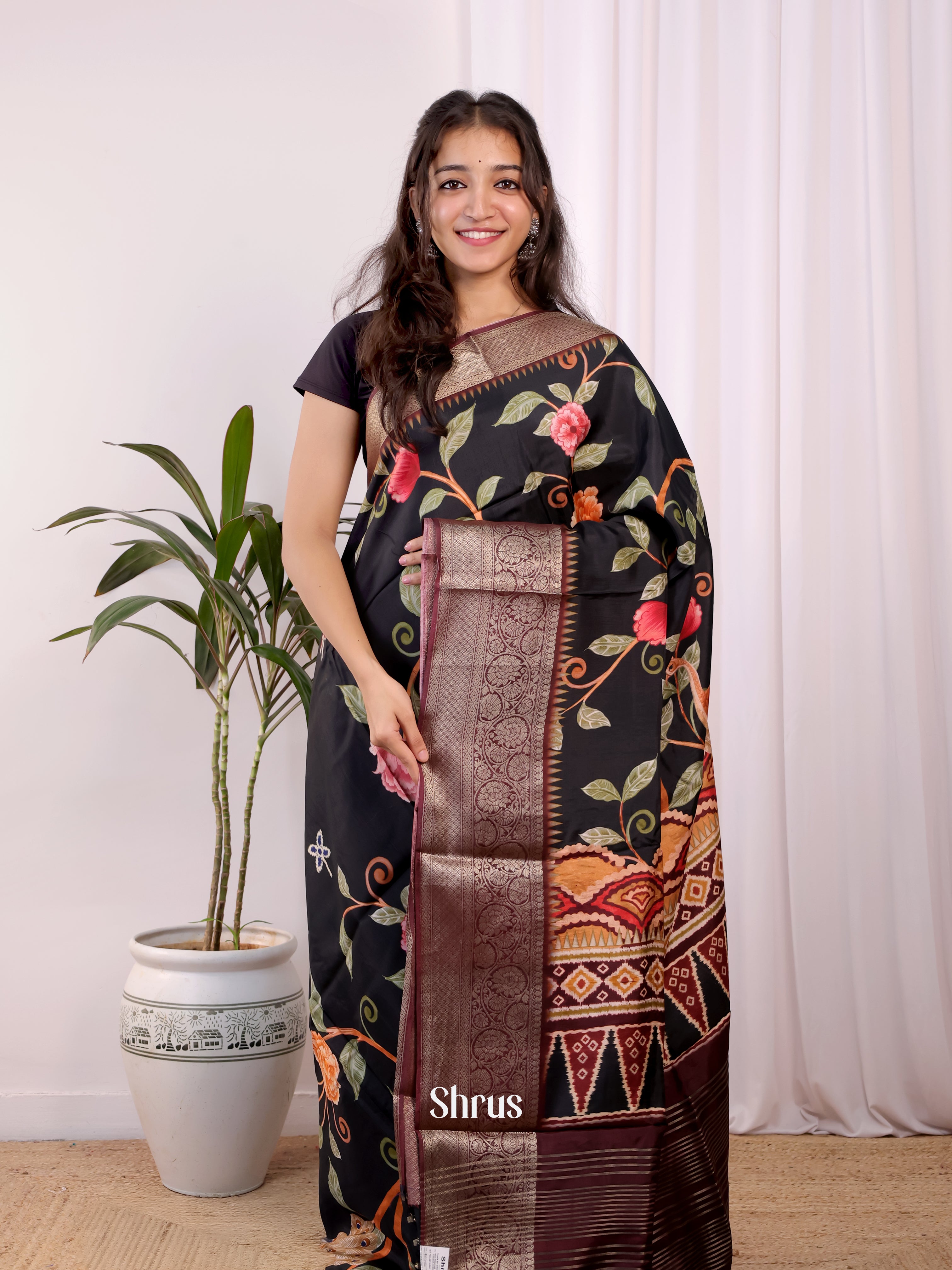 Black - Semi Dola silk Saree - Shop on Shrus.com