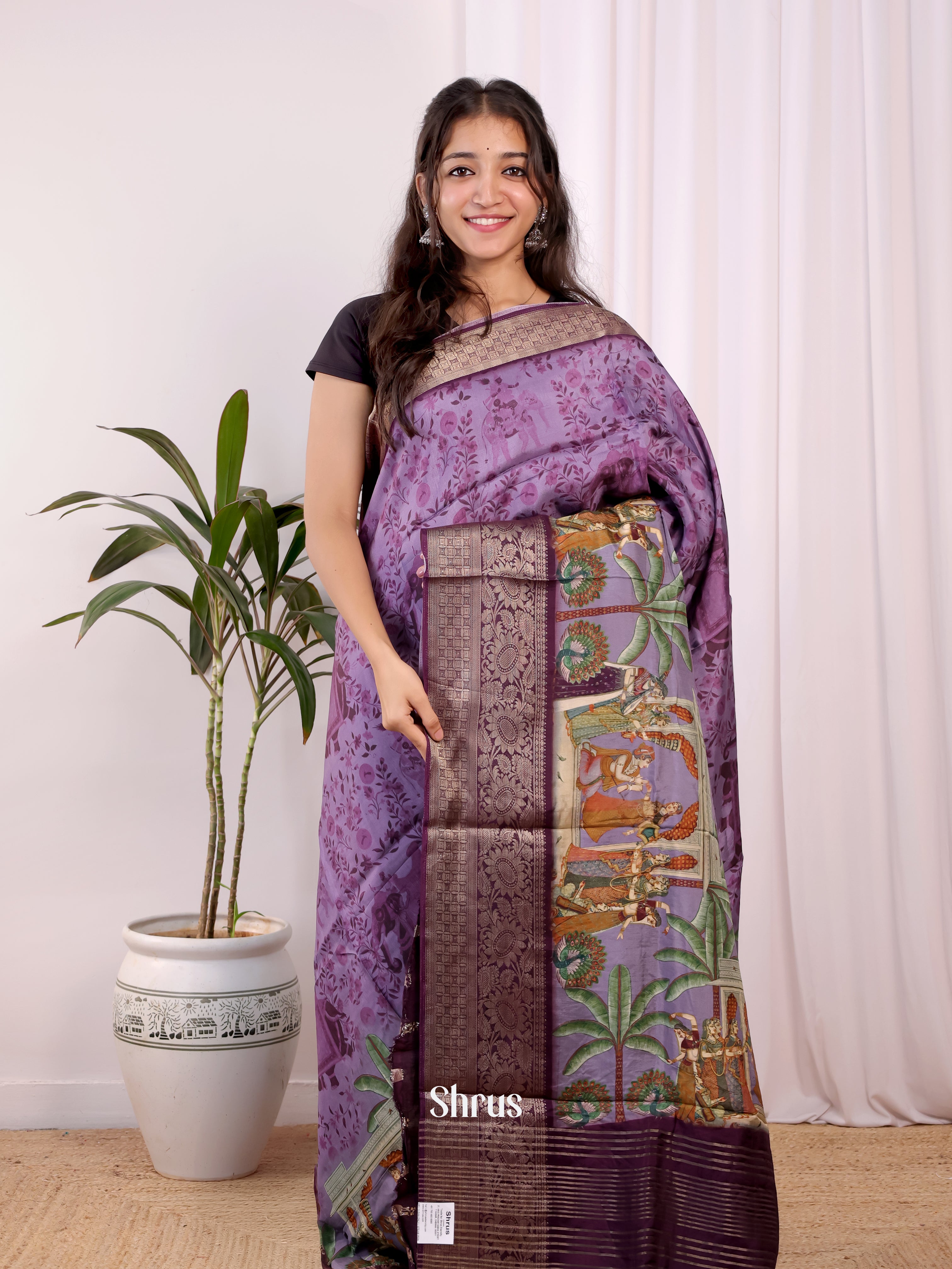 Purple - Semi Dola silk Saree - Shop on Shrus.com