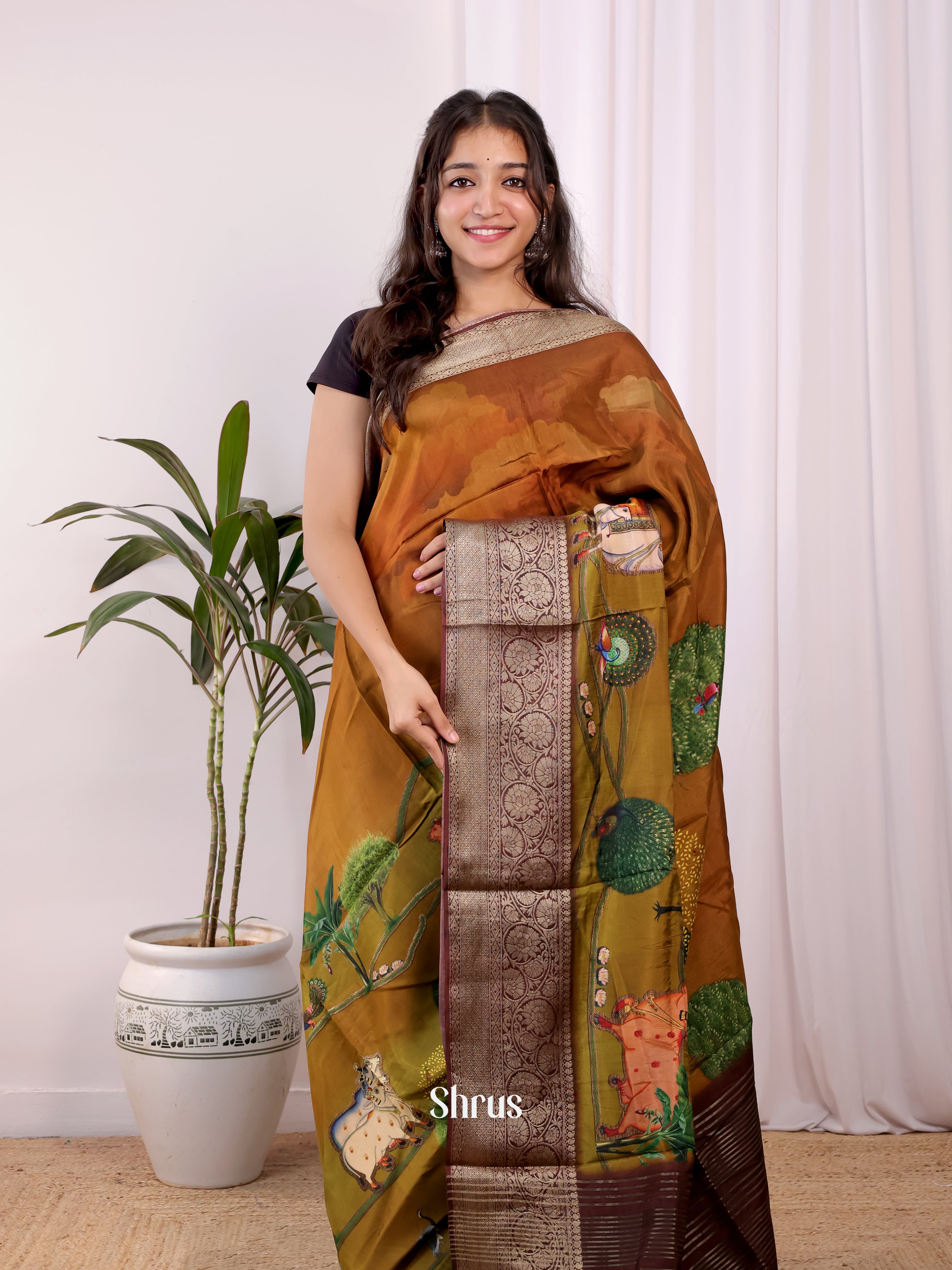 Rust - Semi Dola silk Saree - Shop on Shrus.com