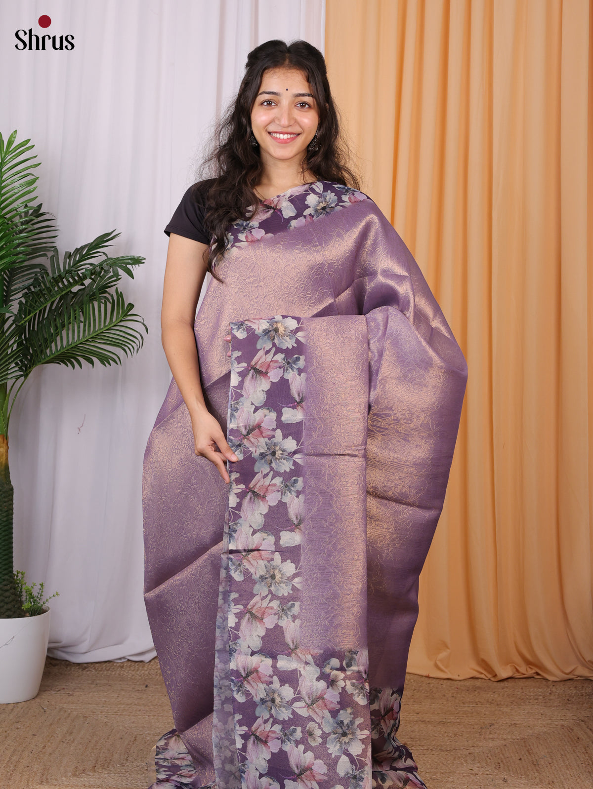 Purple - Semi Tissue Saree - Shop on Shrus.com