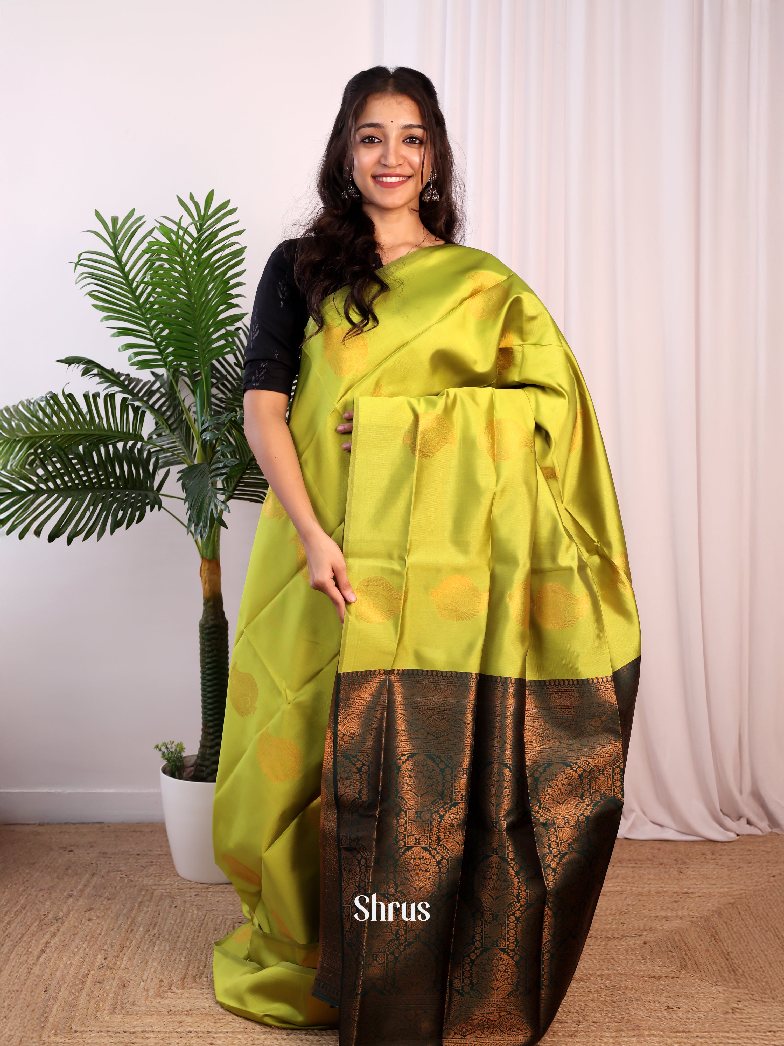 Lite Green & Green- Semi Softsilk Saree - Shop on Shrus.com