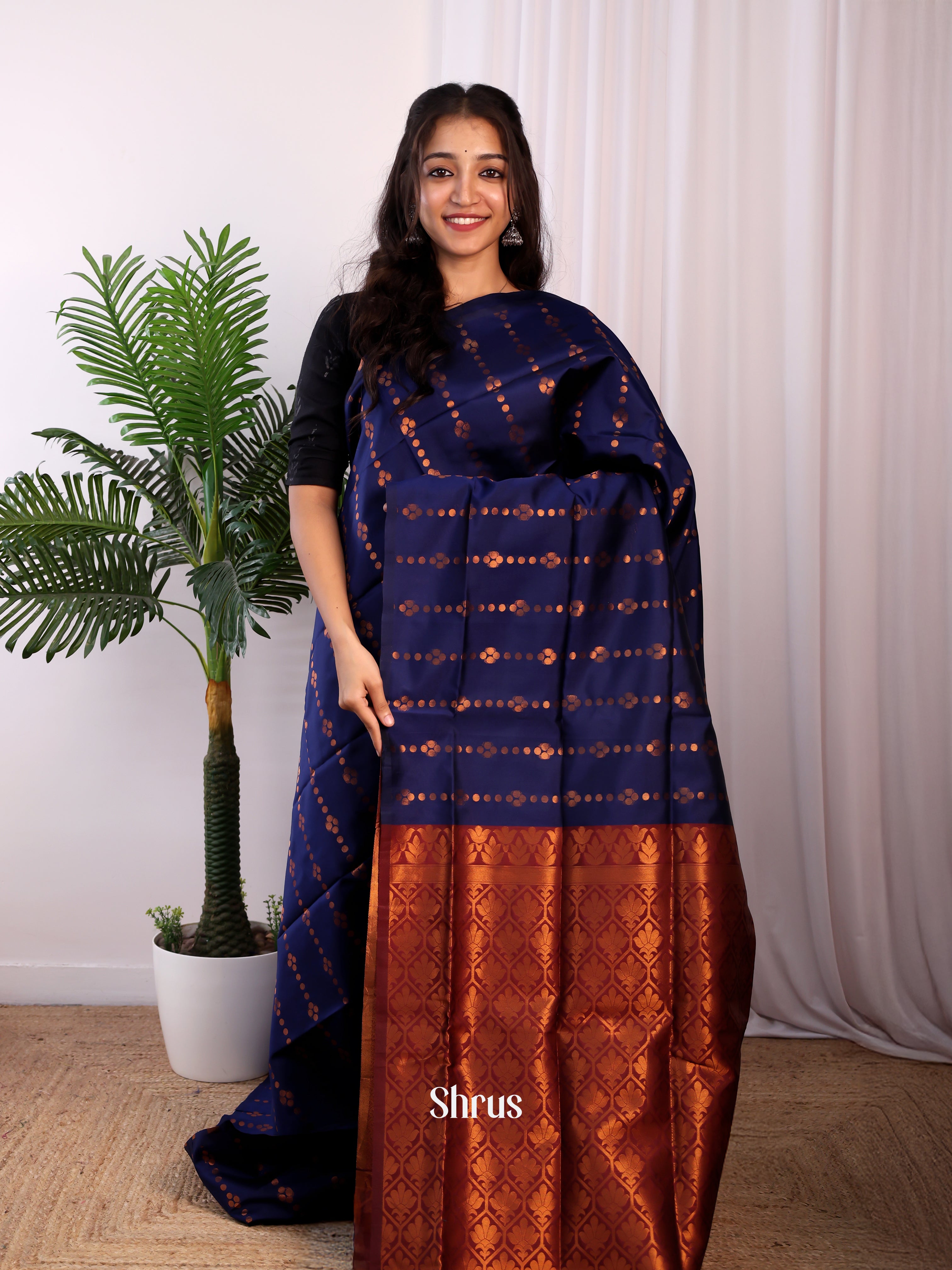 Blue & Maroon - Semi Softsilk Saree - Shop on Shrus.com