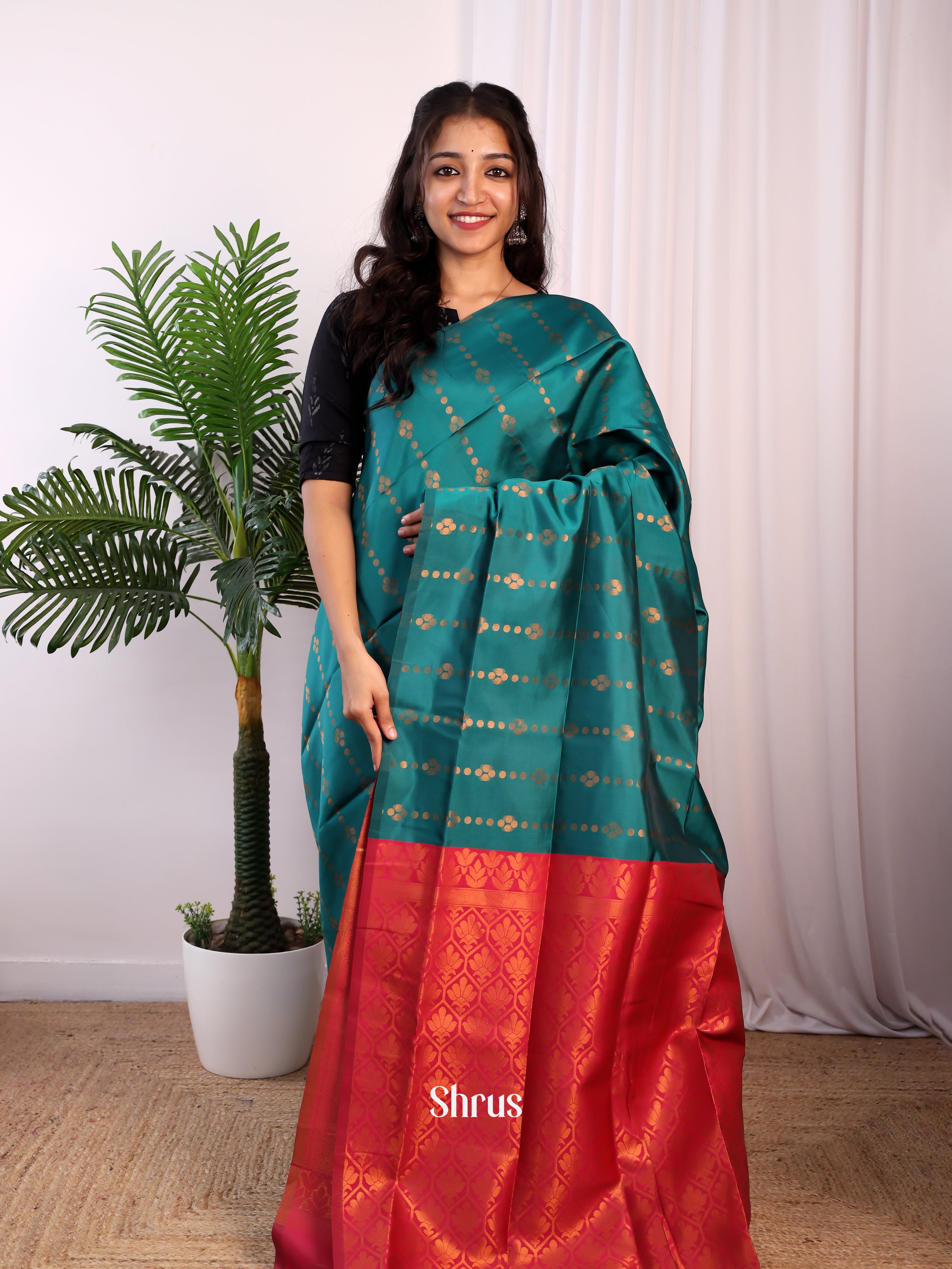 Green & Maroon - Semi Softsilk Saree - Shop on Shrus.com