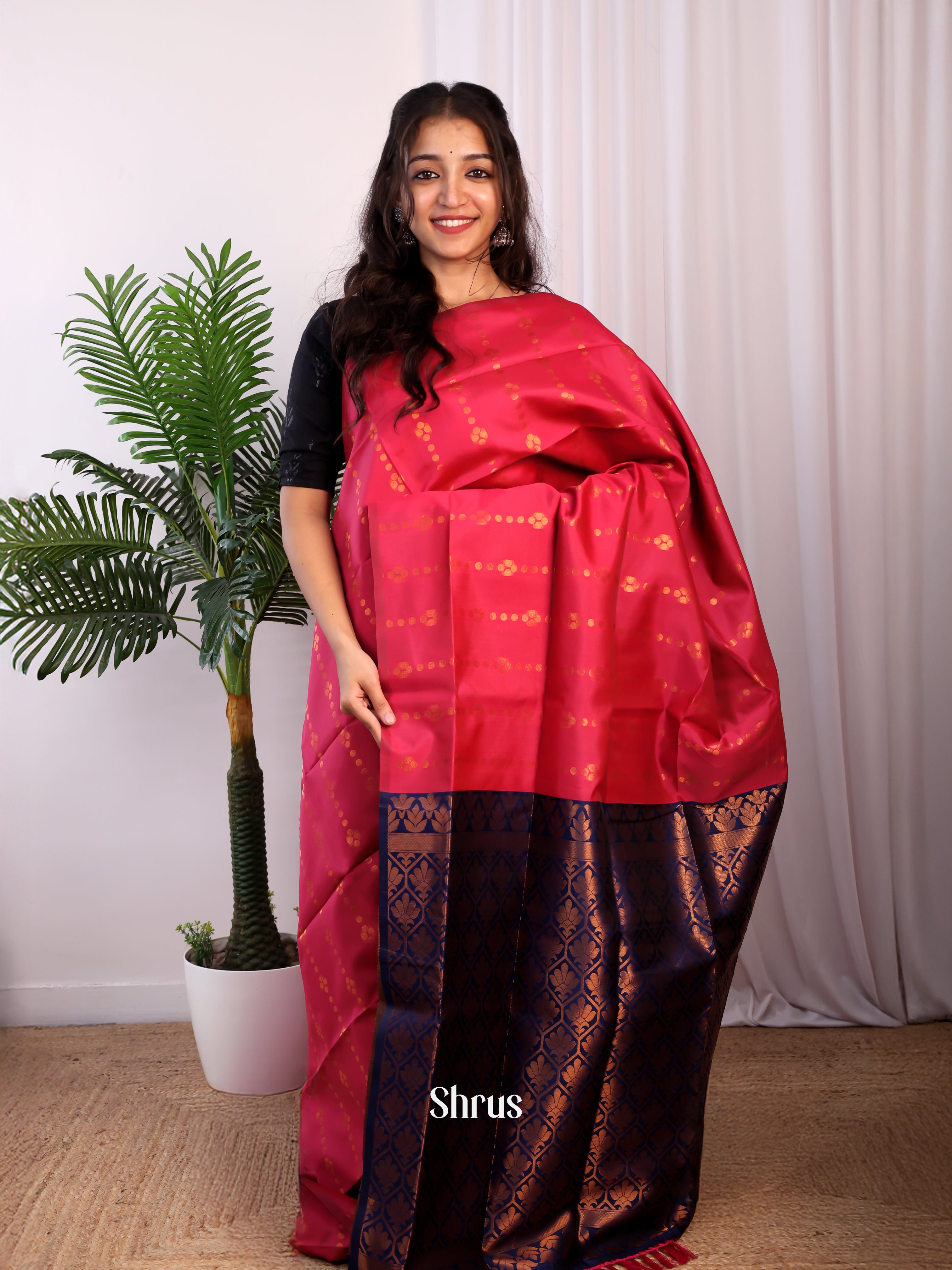 Pink & Blue - Semi Softsilk Saree - Shop on Shrus.com