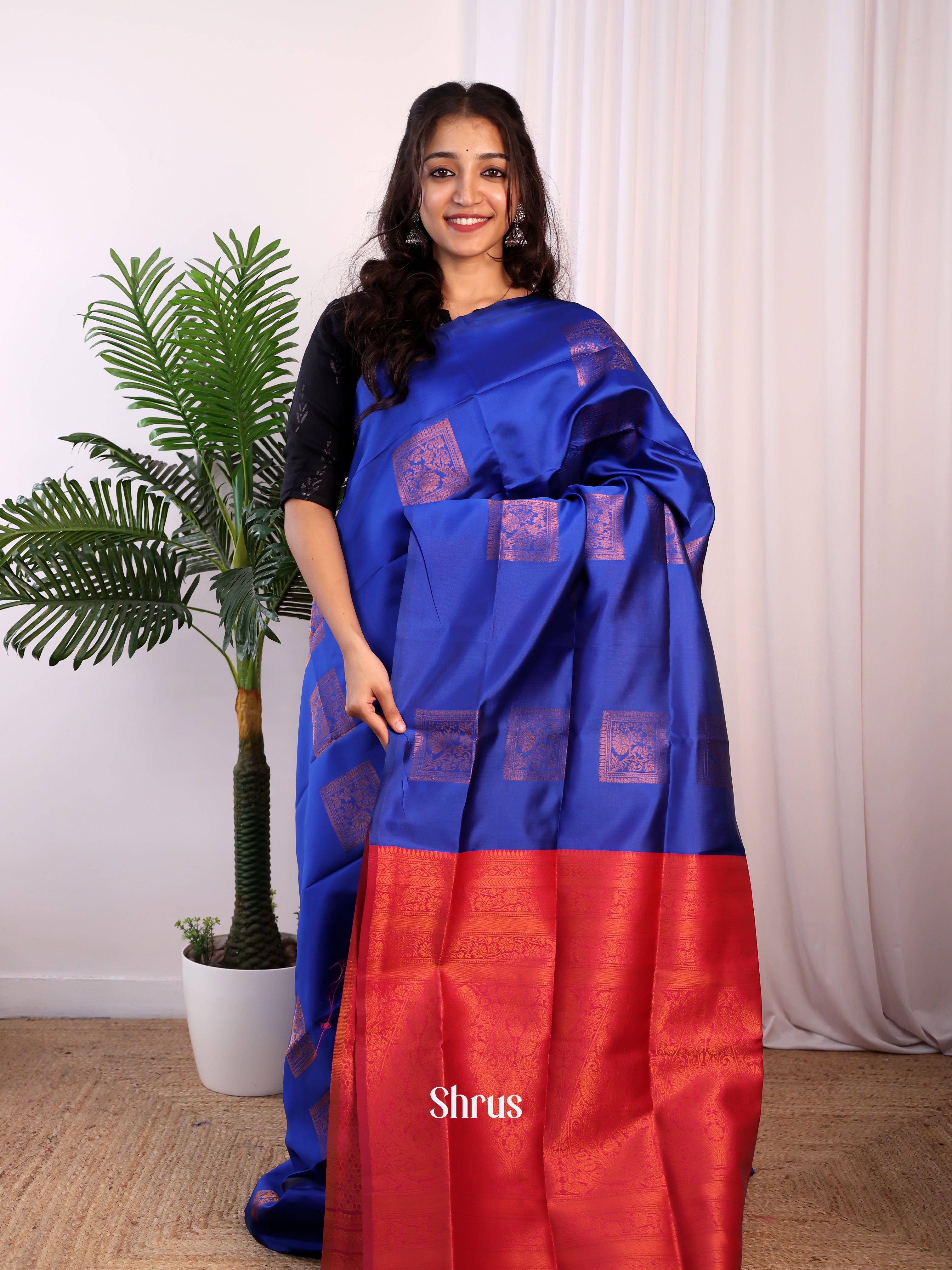 Blue & Maroon- Semi Softsilk Saree - Shop on Shrus.com