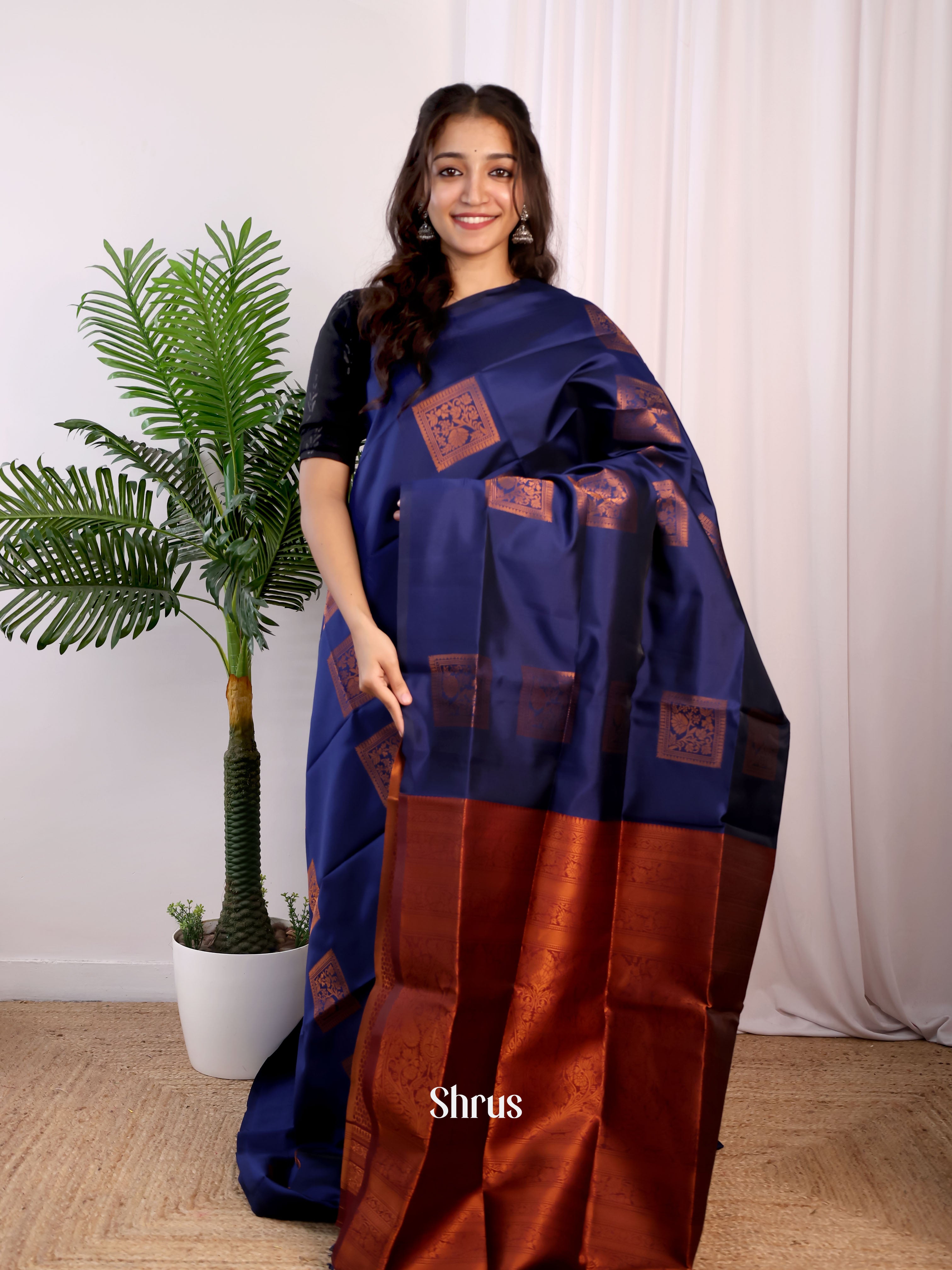 Blue & Maroon- Semi Softsilk Saree - Shop on Shrus.com